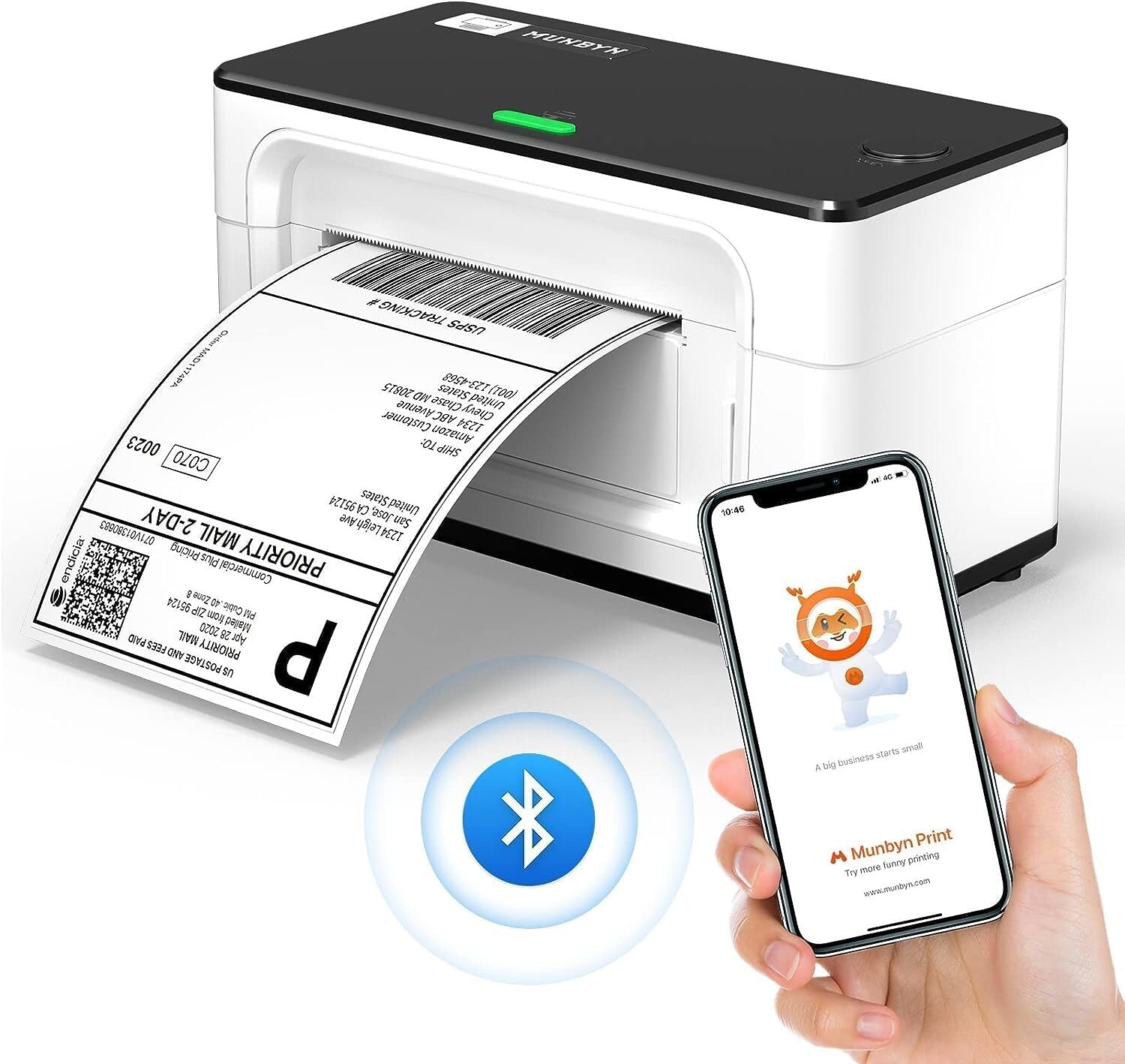 MUNBYN Bluetooth Thermal Label Printer, 4x6 Label Printer, USB Thermal Printer