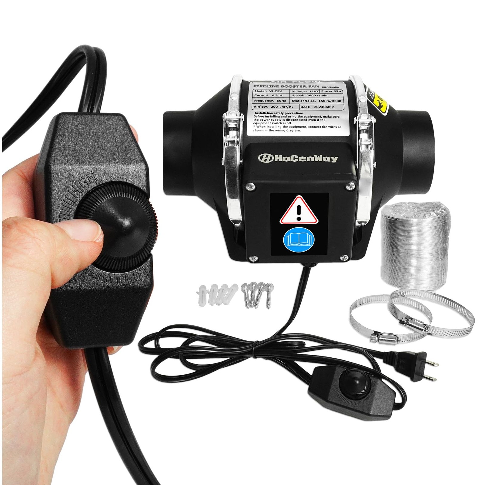 Upgrade Speed Control 3 Inch Inline Booster Duct Fan kit High Flow Greenhouse...