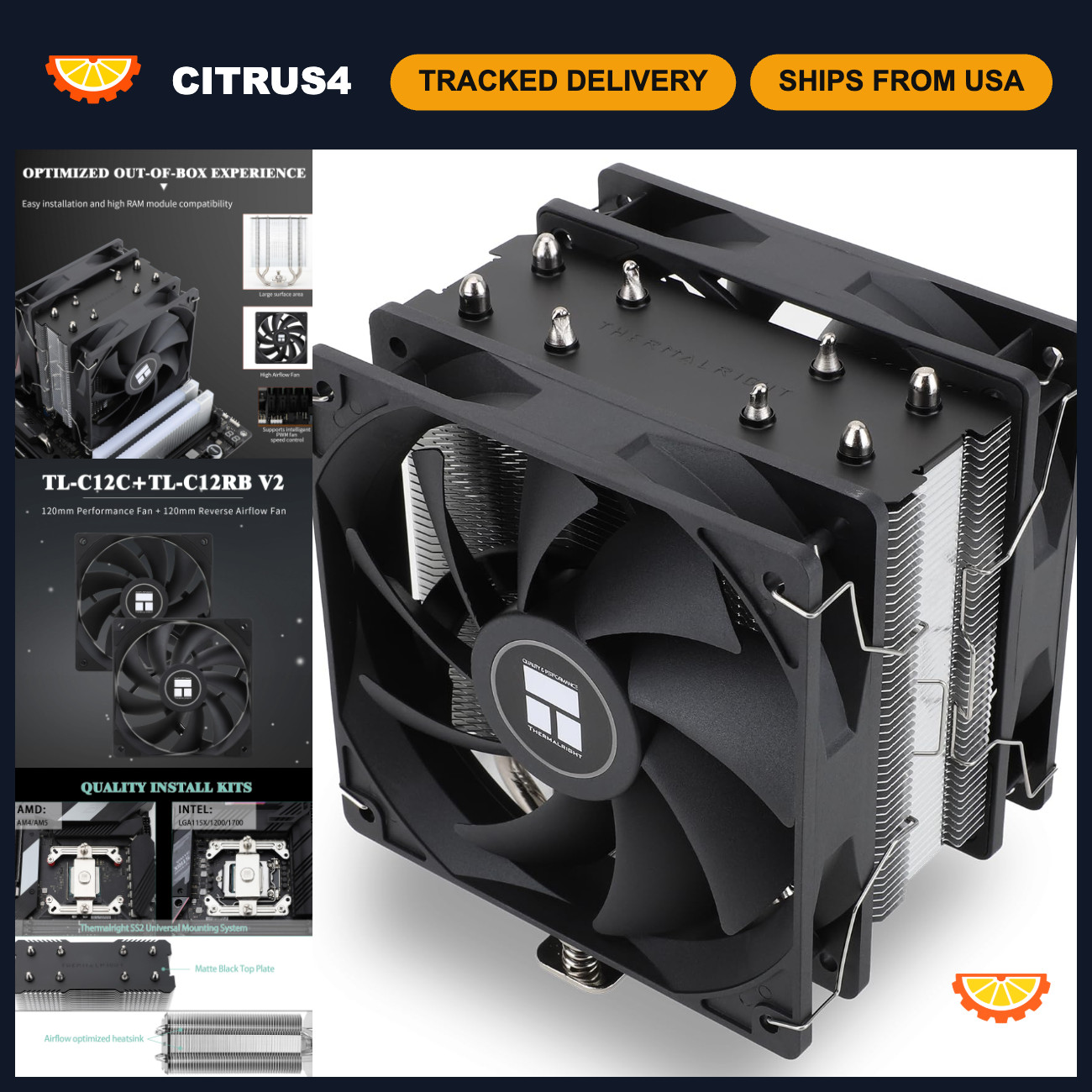 High-Performance CPU Cooler 120mm PWM Fan, 4 Heat Pipes, AMD/Intel Compatible