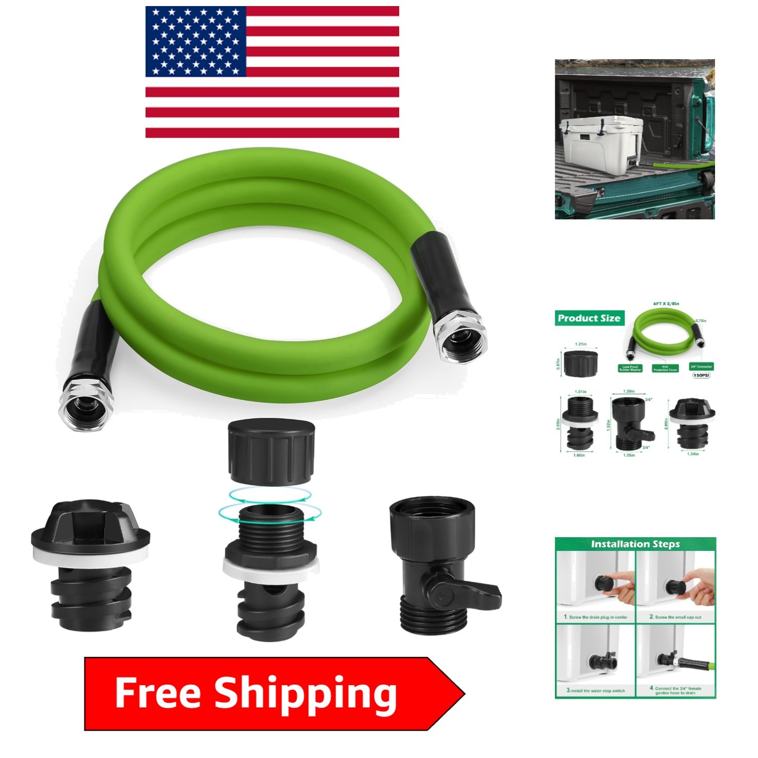 Versatile Cooler Drain Plug Hose Kit for Yeti, Rtic - 6FT with Shut-Off Valve