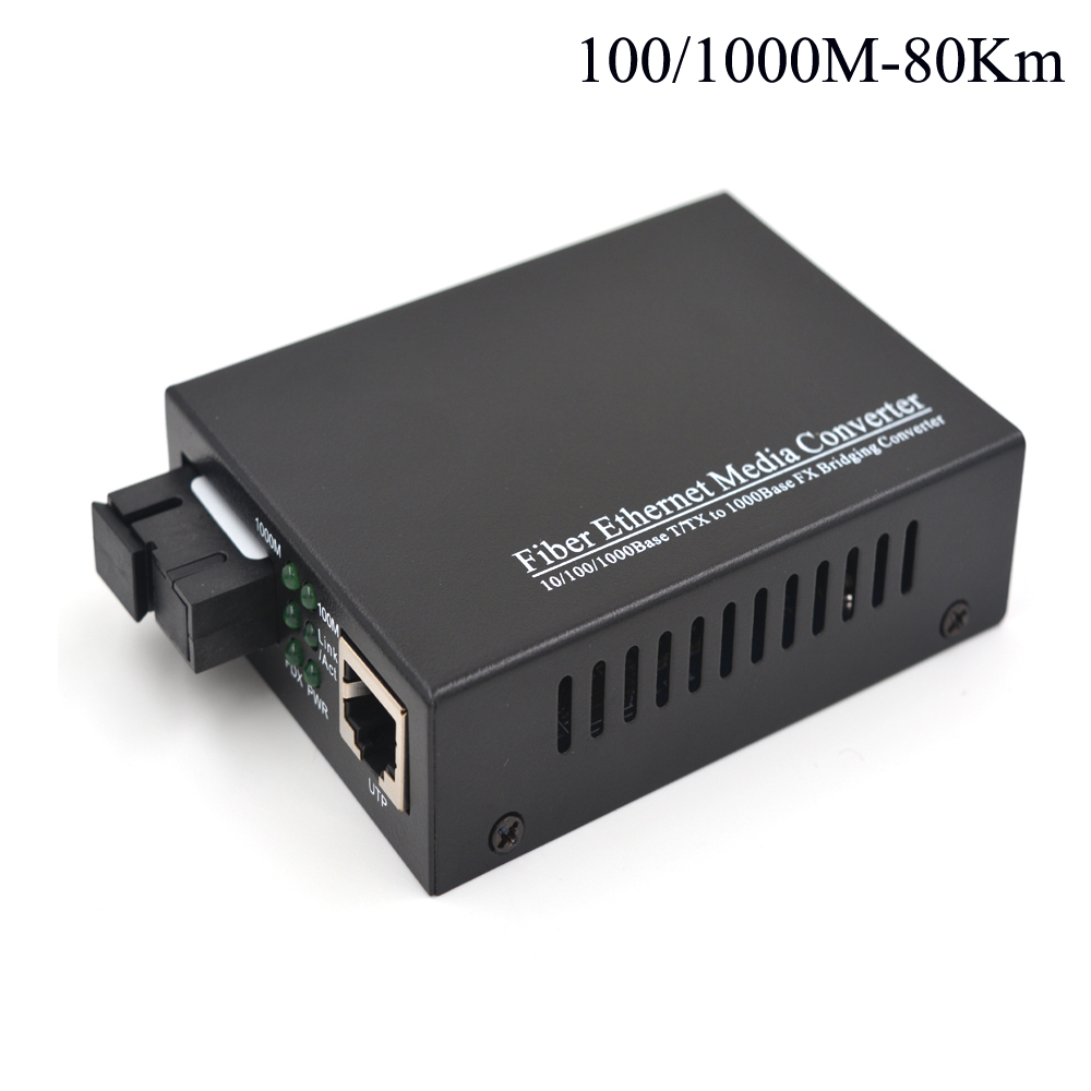 100/1000 Mbps Gigabit Media Converter RJ45 Ethernet to Fiber Optic 80Km S/M SC