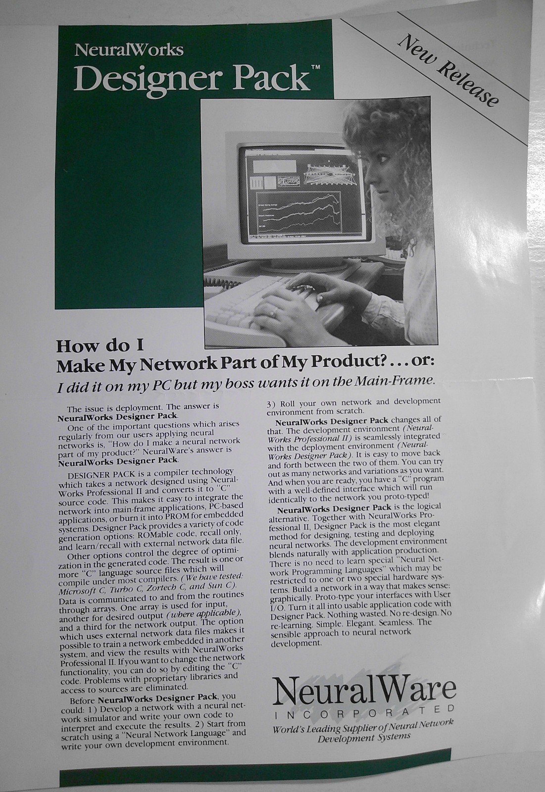 [Artificial intelligence] NeuralWorks Designer Pack - flyer, [1989]. C generator