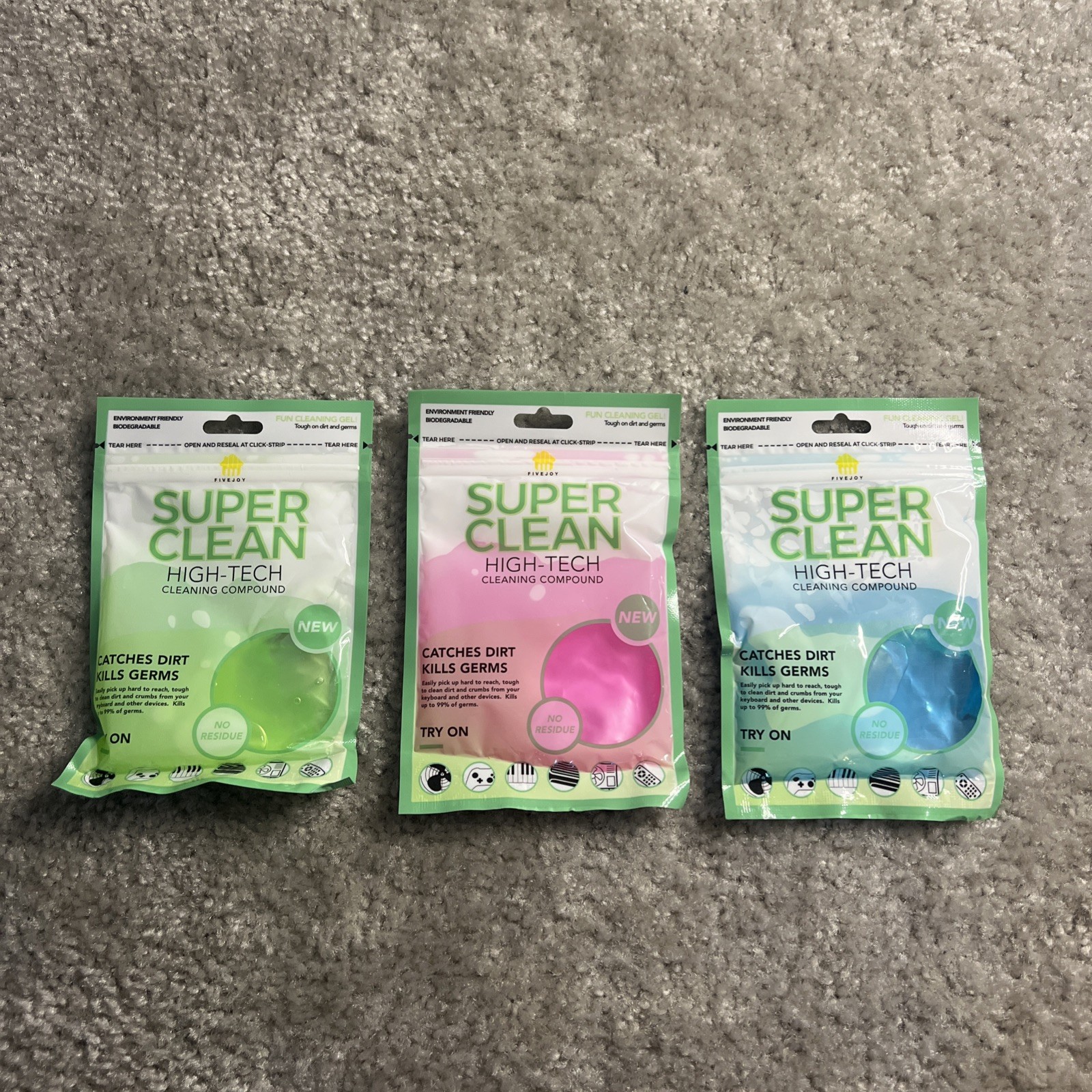 3 X Super Clean The High - Tech Cleaning Compound Green - Pink - Blue - New