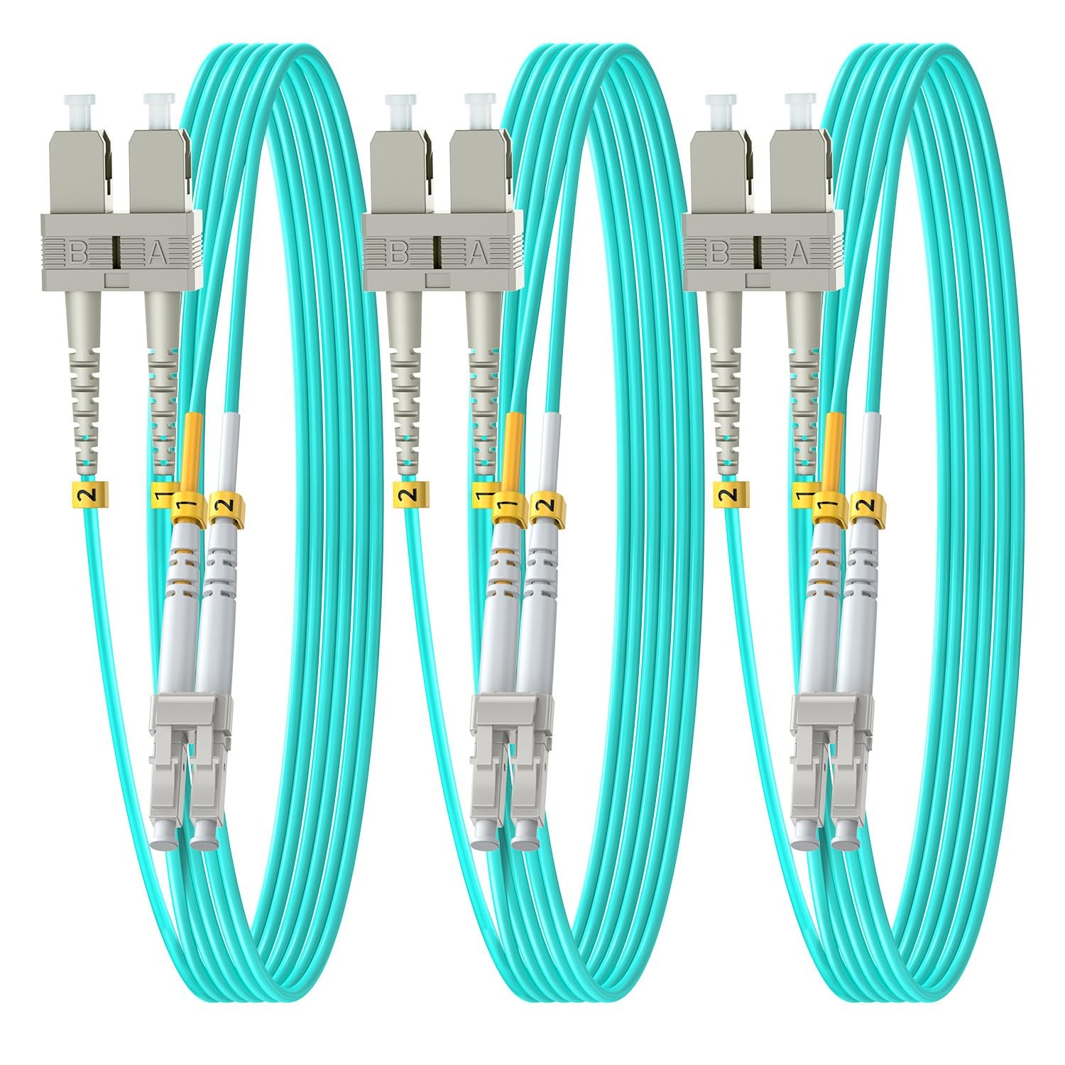 10m 33ft OM3 SC To LC Fiber Patch Cable Duplex Multimode 10G/40G 3 Pack