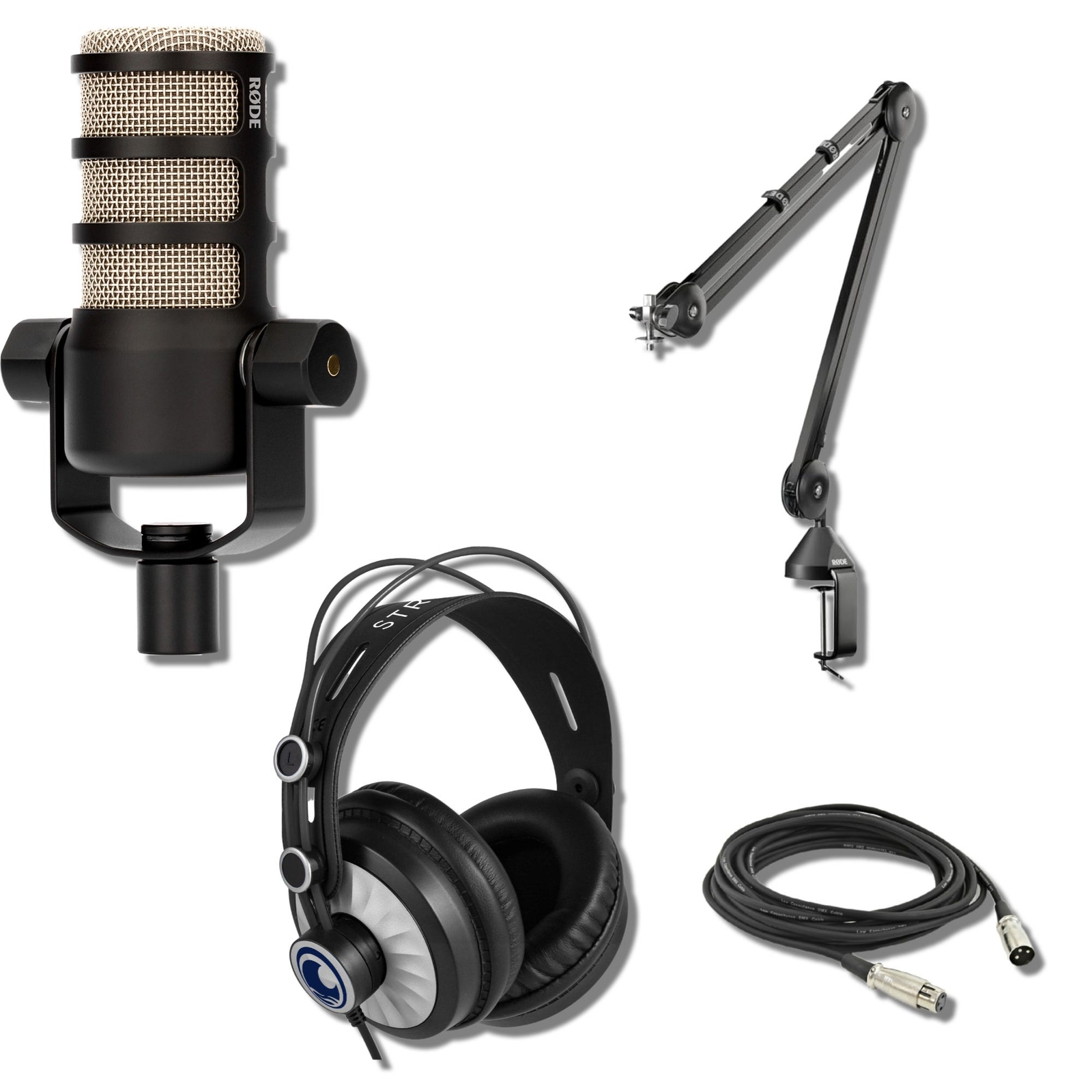 Rode PodMic Dynamic Podcast Microphone with Rode PSA1 Boom Arm, Podcast Headphon