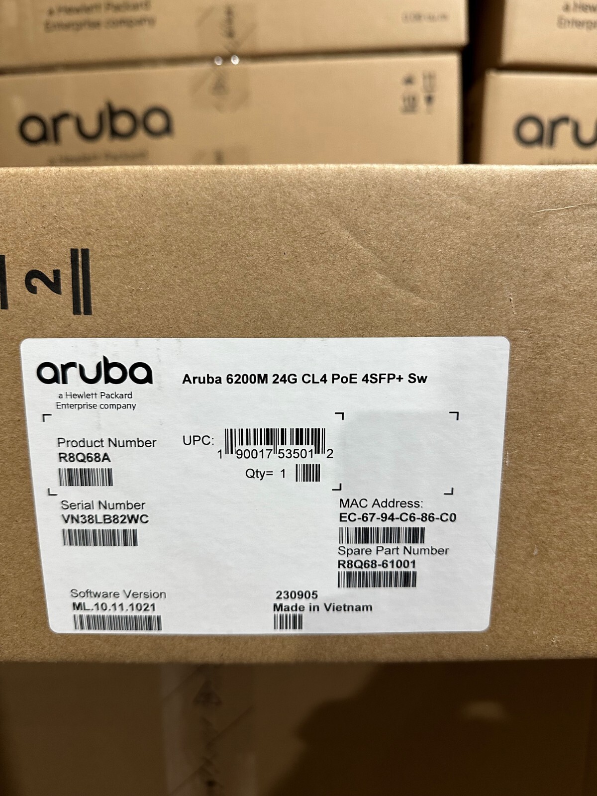 R8Q68A  Aruba 6200M 24G Class4 PoE 4SFP+ Switch - Brand New Sealed