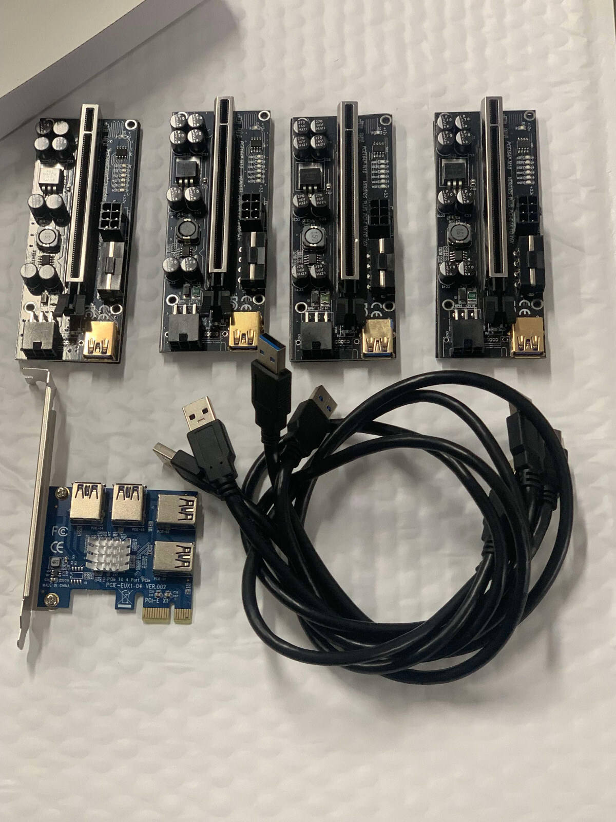 COMBO 4 Port PCIe USB 3.0 Adapter Rabbet Board PCI-E 1x + 4 16x GPU Riser Mining