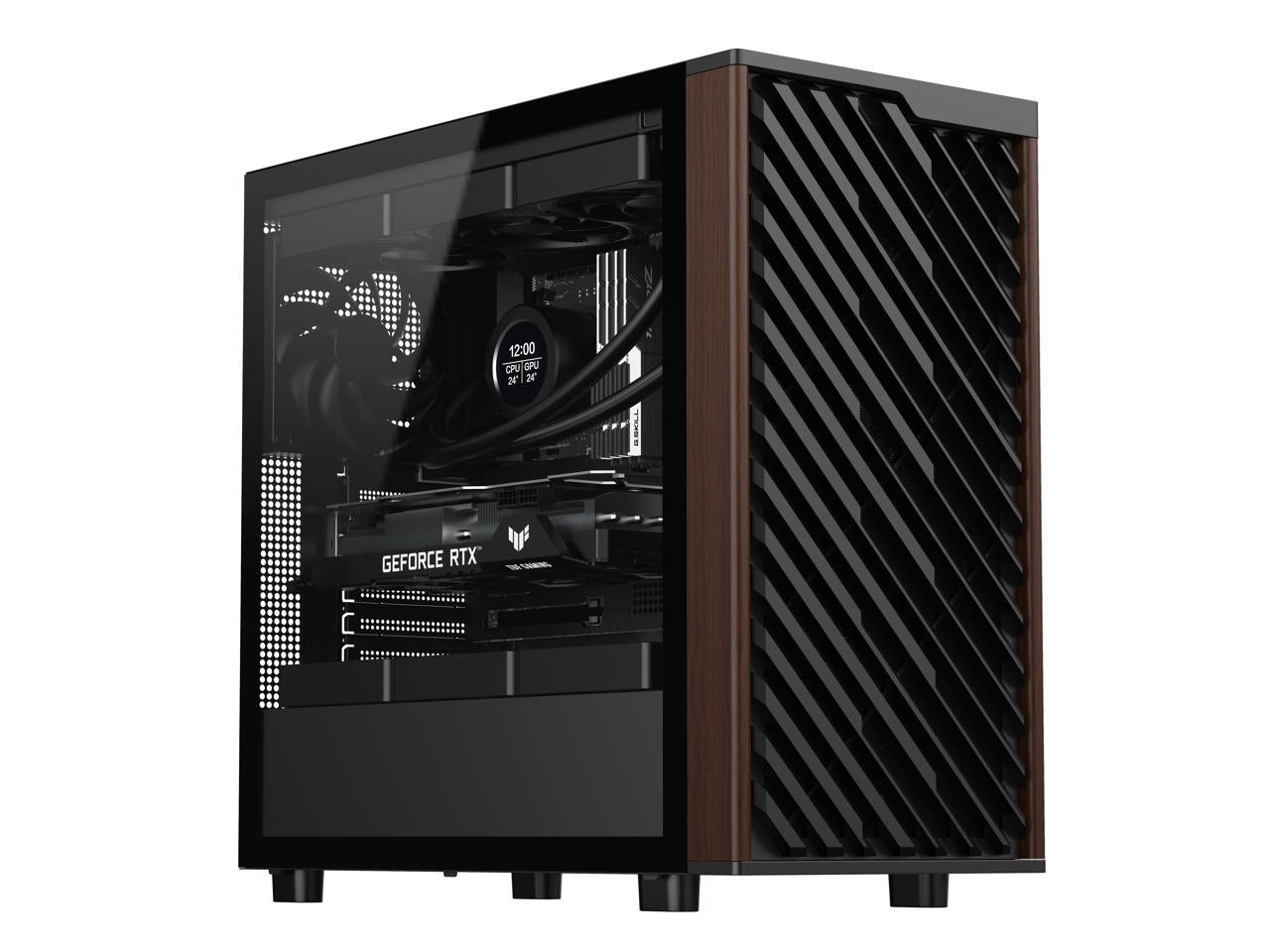 DIYPC DIY-ATX28-Wood Black USB3.0 /Type C ATX Mid Tower Gaming Computer Case w/