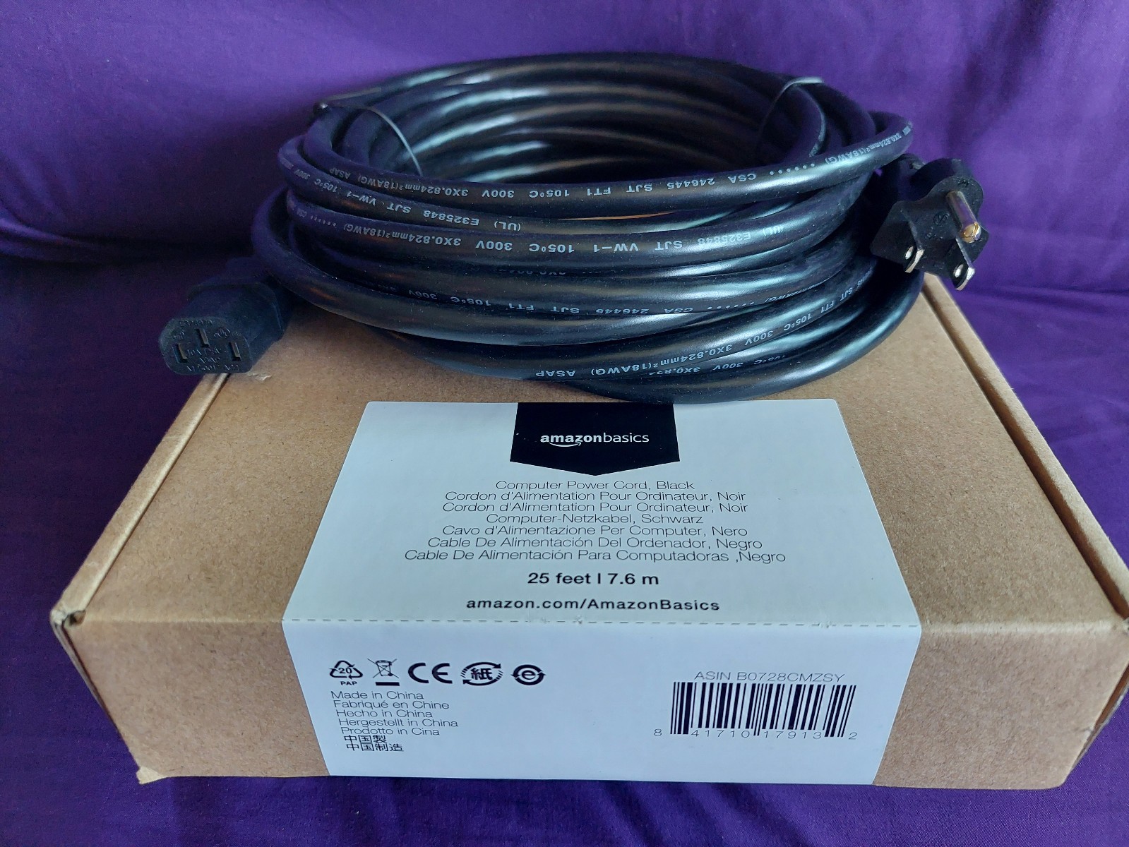 Amazon Basics 3 Prong AC Power Cord Cable  25FT