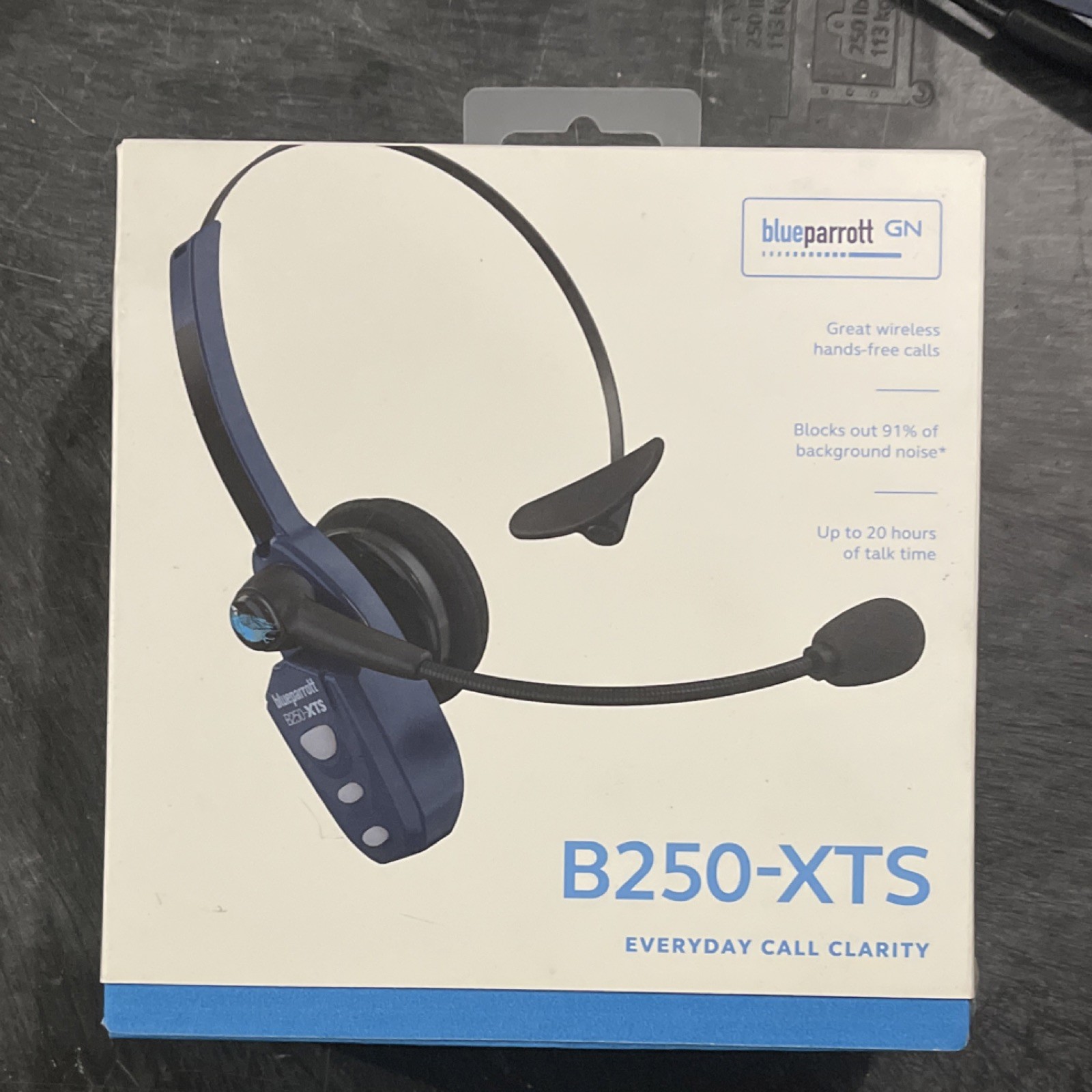BlueParrott B250-XTS Bluetooth Headset, Noise Blocking, 20h Talk, Blue/Black