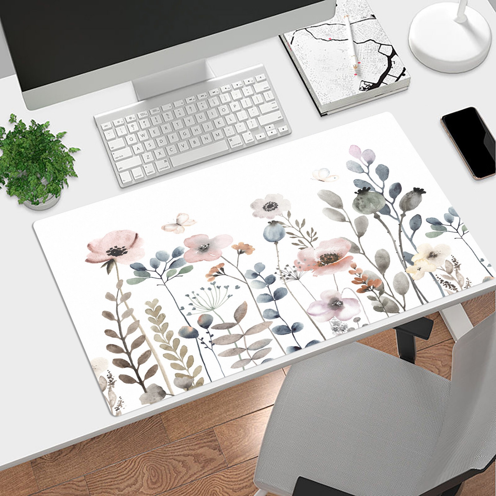 Pink Floral Mouse Pad Plant Wildflower Desk Mat for Keyboard and Mouse Desk Pad