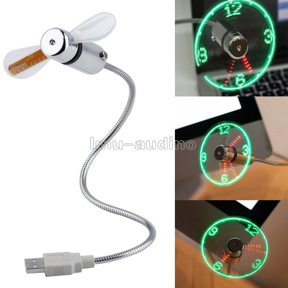 LED fan mini USB clock fan powered cooling flashing real time display function-