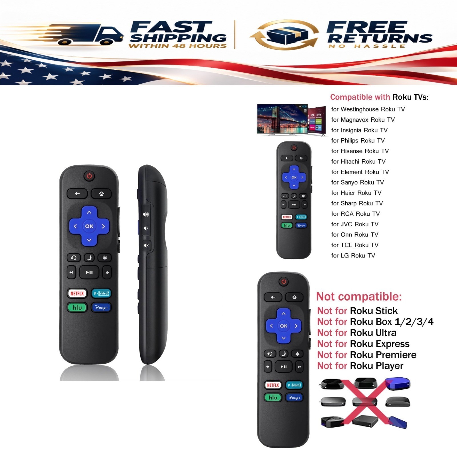 Universal Roku TV Remote Replacement for TCL Hisense Sharp Philips Onn