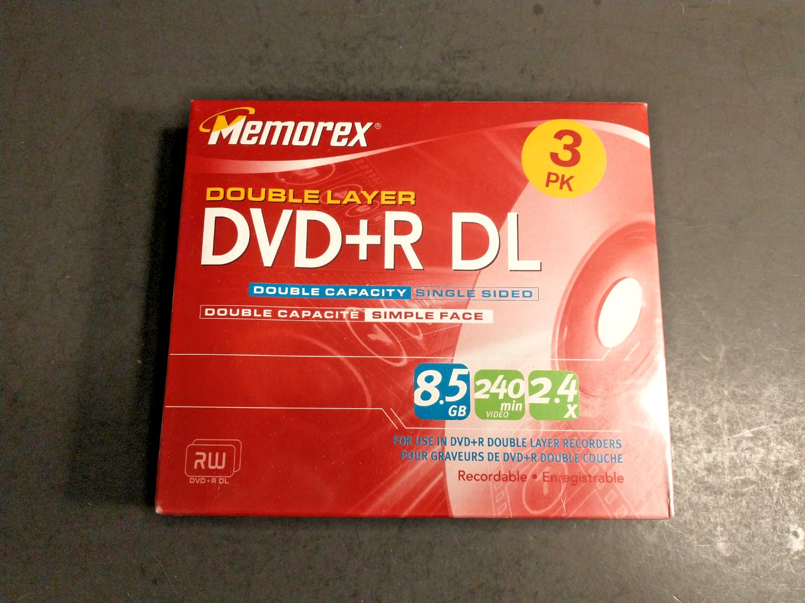 Memorex 3 pack double layer DVD & R DL Double Capacity single sided discs SEALED