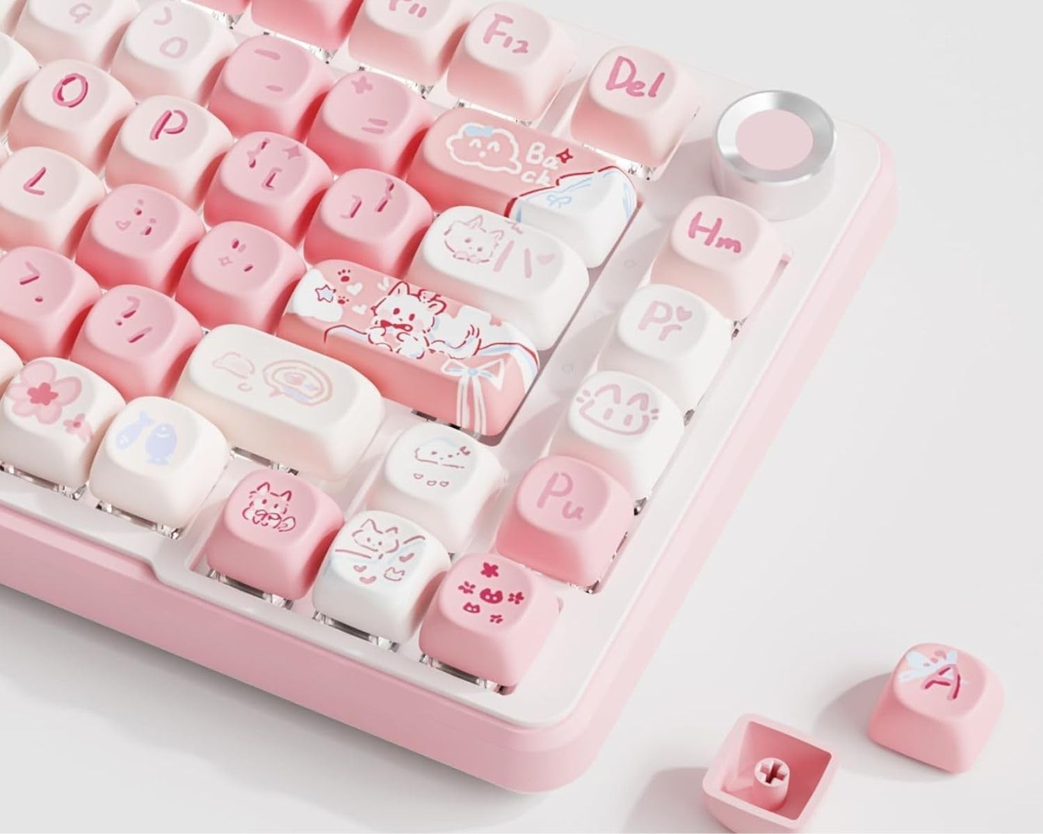 Pink MOA Cute Cat Keycaps 121 Keys Double Shot PBT Custom Universal Set