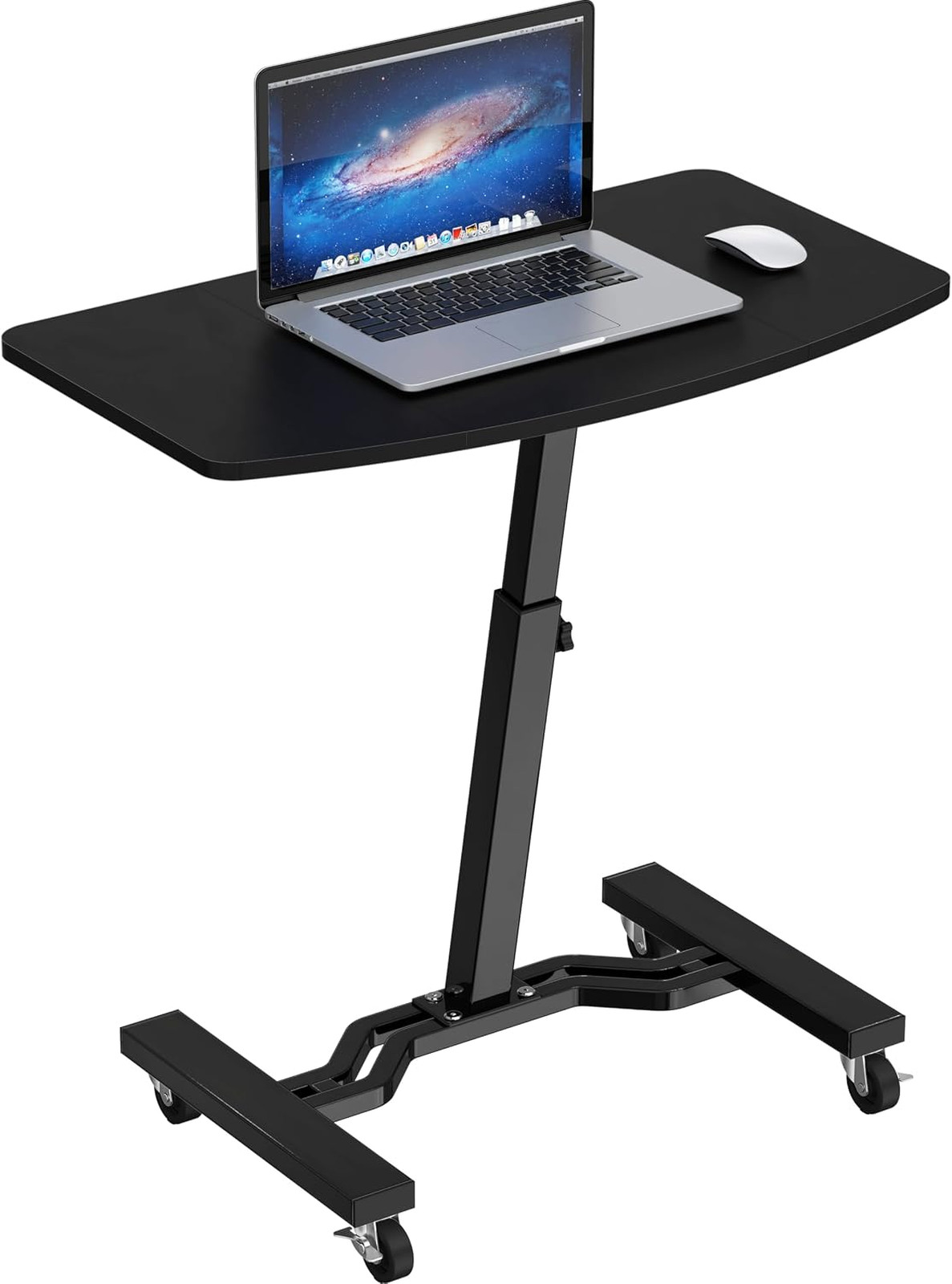 Mobile Height Adjustable Laptop Cart with Lockable Wheels, Black, Steel Frame