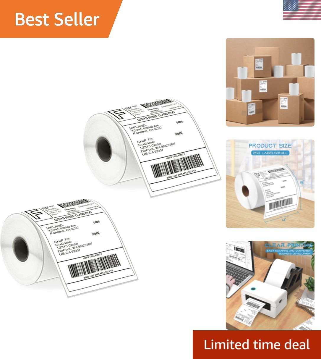 Bulk 4x6 Perforated Shipping Labels - 2 Rolls, 250 Labels Each for E-commerce