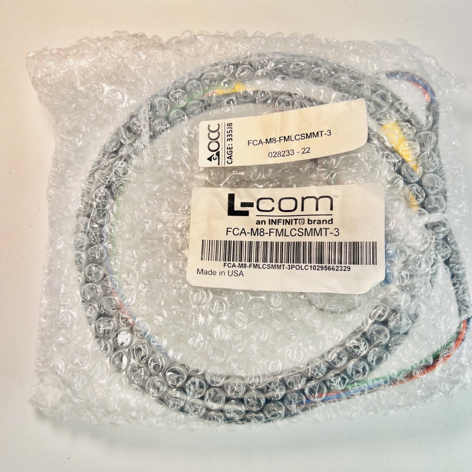 L-com OCC CAGE 335J8 Fiber Optic Cable FCA-M8-FMLCSMMT-3 Single-mode LC 3M New