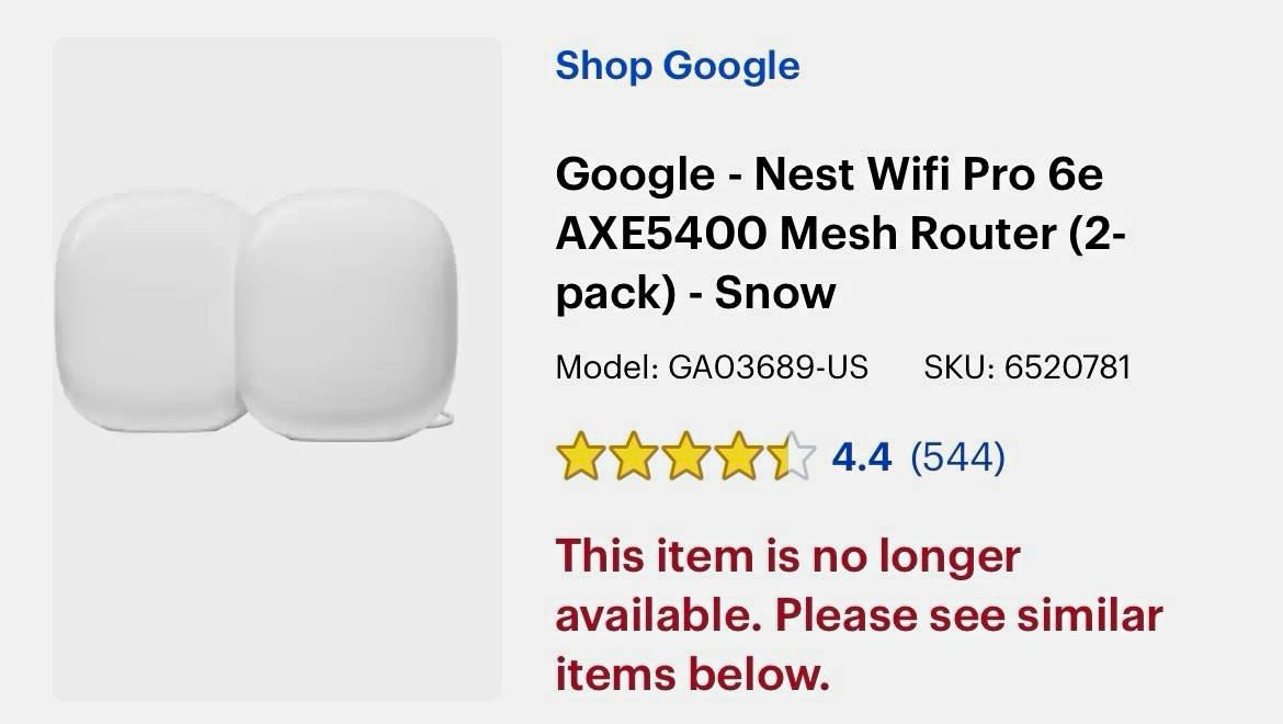 Google Nest Wifi Pro 6E AXE5400 Tri-Band Mesh Router 2-Pack White GA03689-US