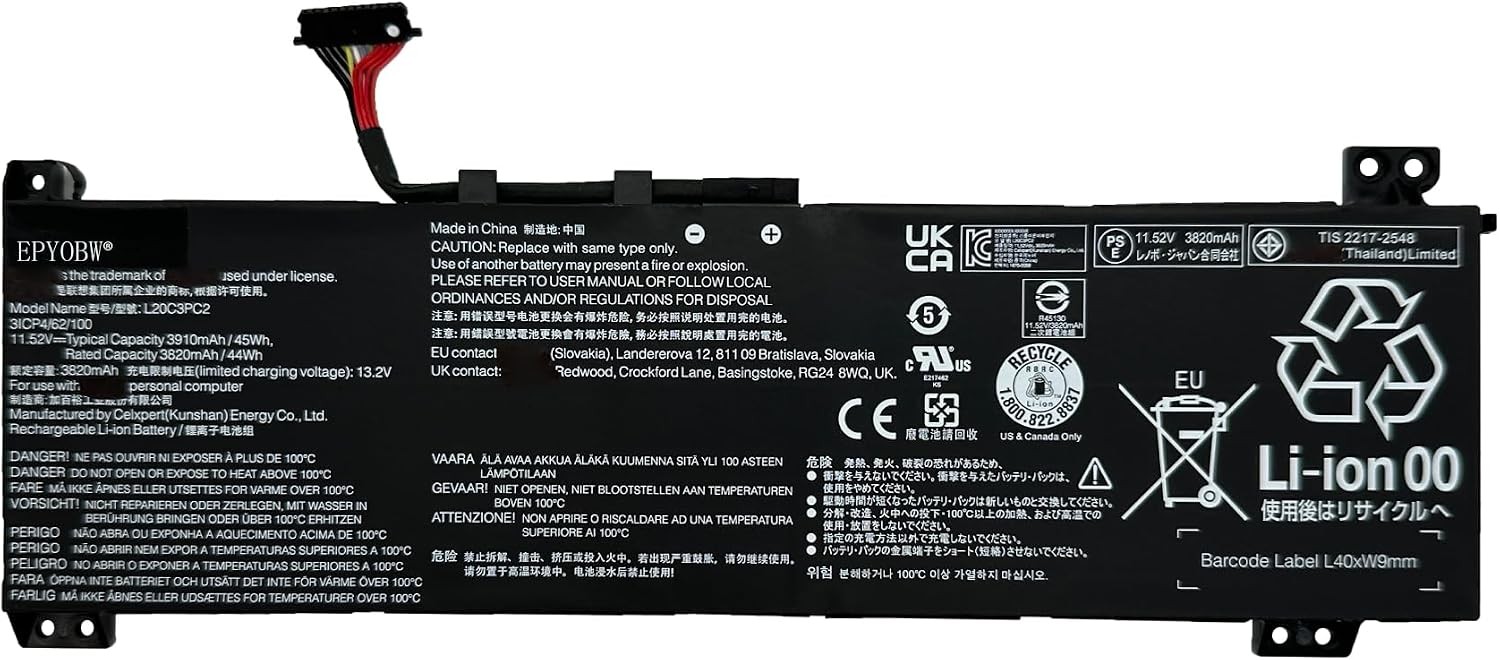 L20C3PC2 Laptop Battery 45Wh L20M3PC2 L20D3PC2 Compatible with Lenovo ideapad