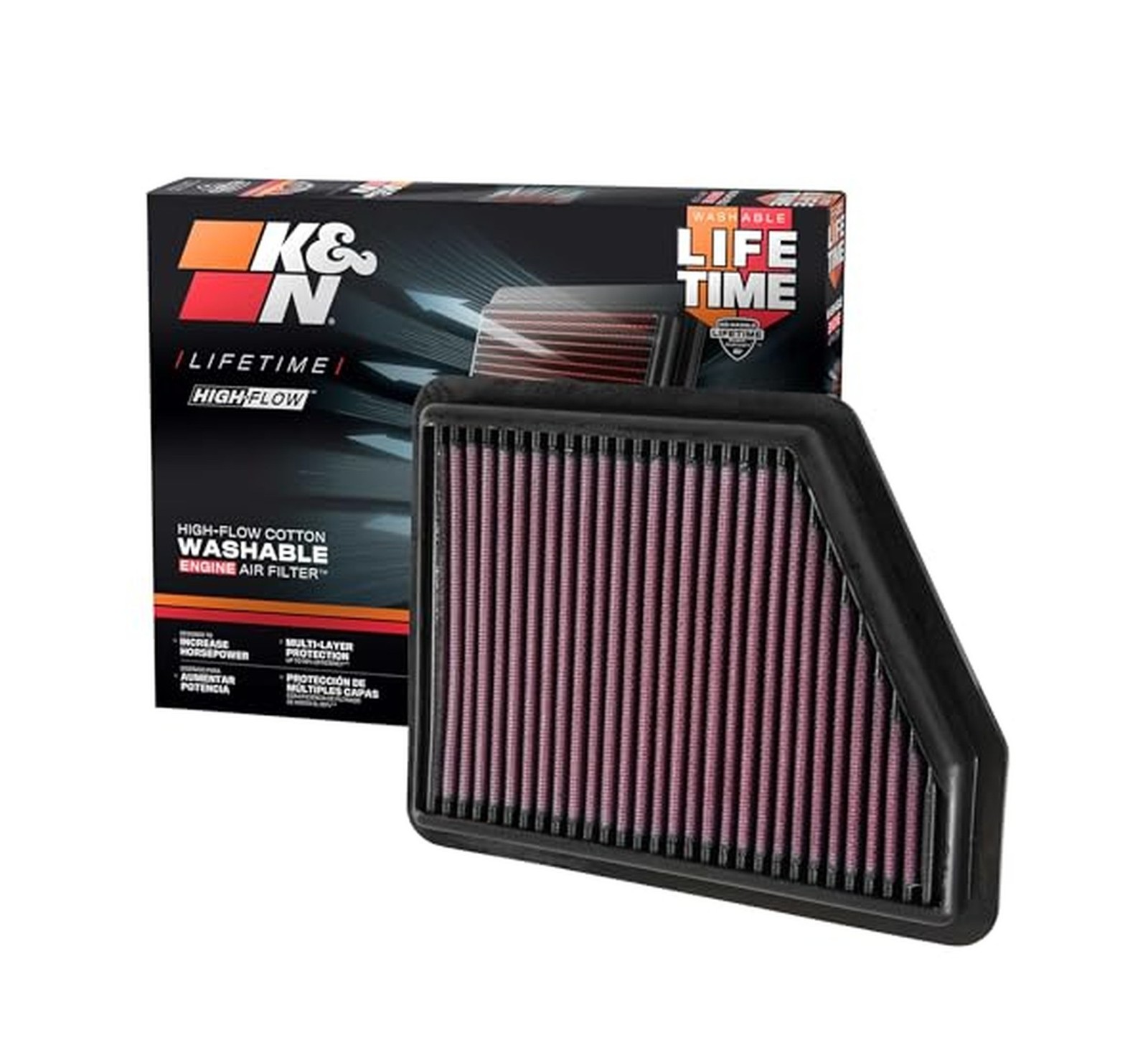 K&N High-Flow Original Lifetime Engine Air Filter: Increase Power: Premium, W...