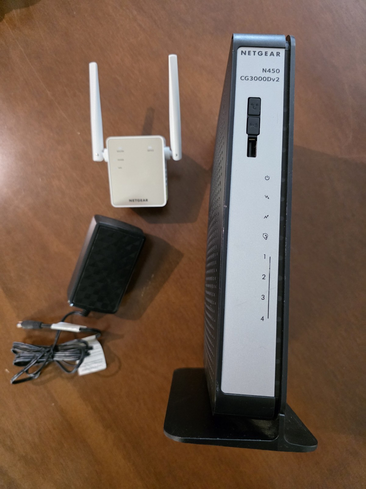 NETGEAR N450 CG3000Dv2 Cable Modem WiFi Router + Extender & Power Adapter
