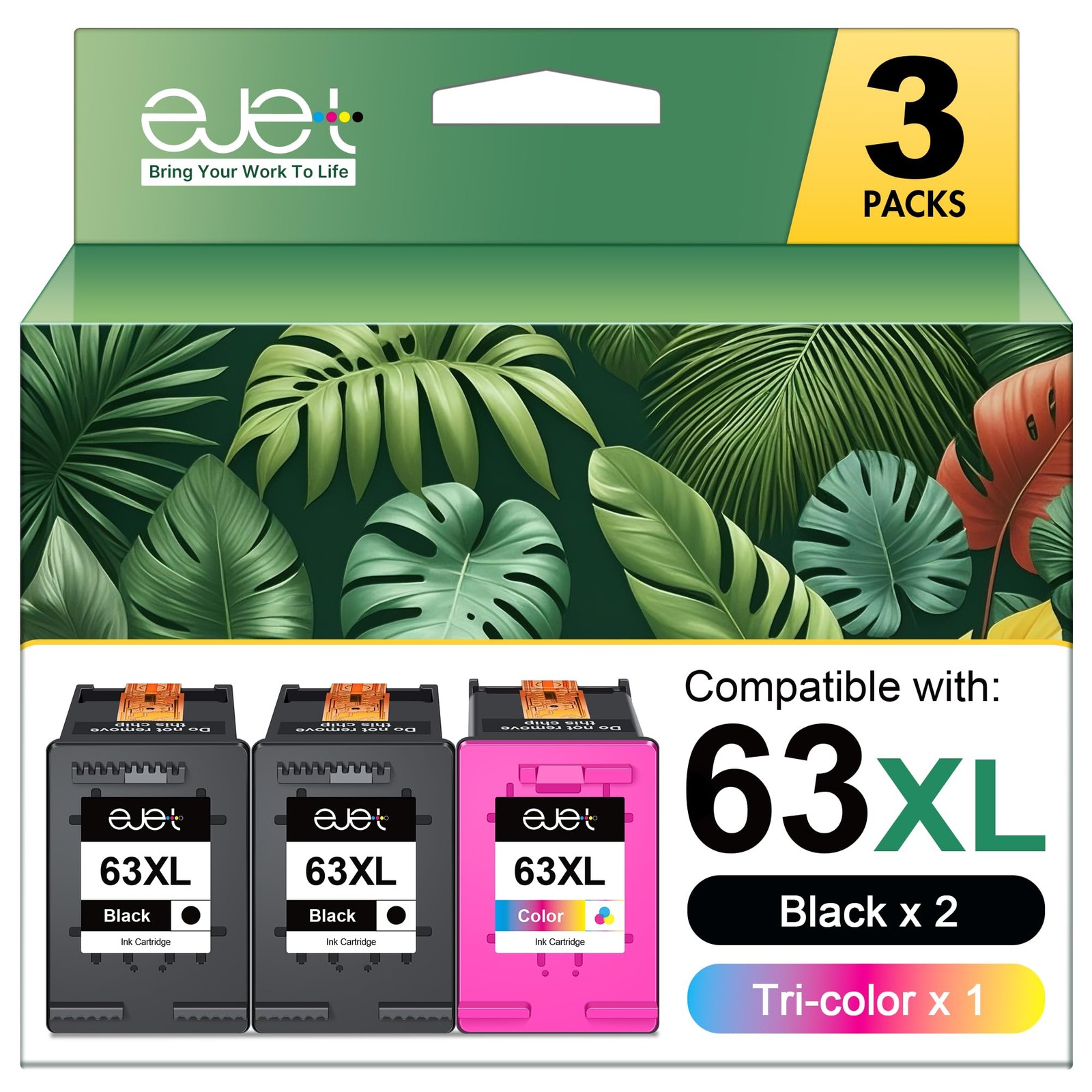 63XL Ink Cartridges Black and Color Replacement Combo Pack for HP 63
