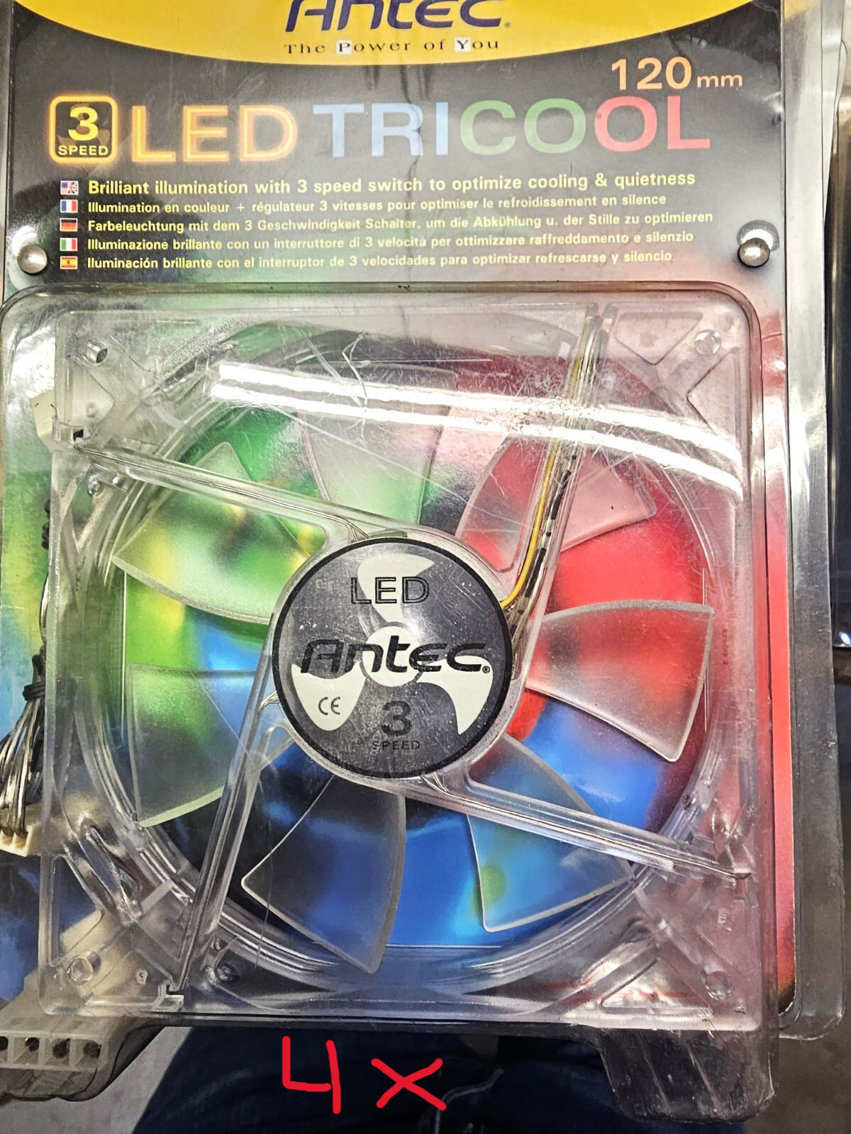 4x ANTEC 3 SPEED 120MM FAN LED TRICOLOR 2000RPM 79CFM 4PIN/3PIN  NEW