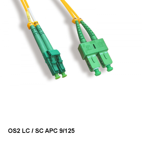 Kentek 1M LC/SC APC OS2 9 /125 Duplex Single-Mode Fiber Optic Cable OFNR
