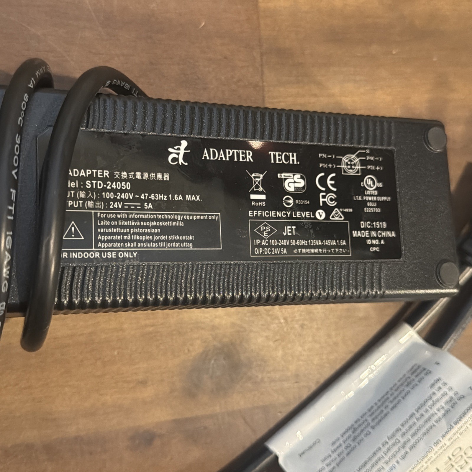 Genuine Adapter Tech STD-24050 AC Adapter 24V 5A Power Supply 4-Pin Connector