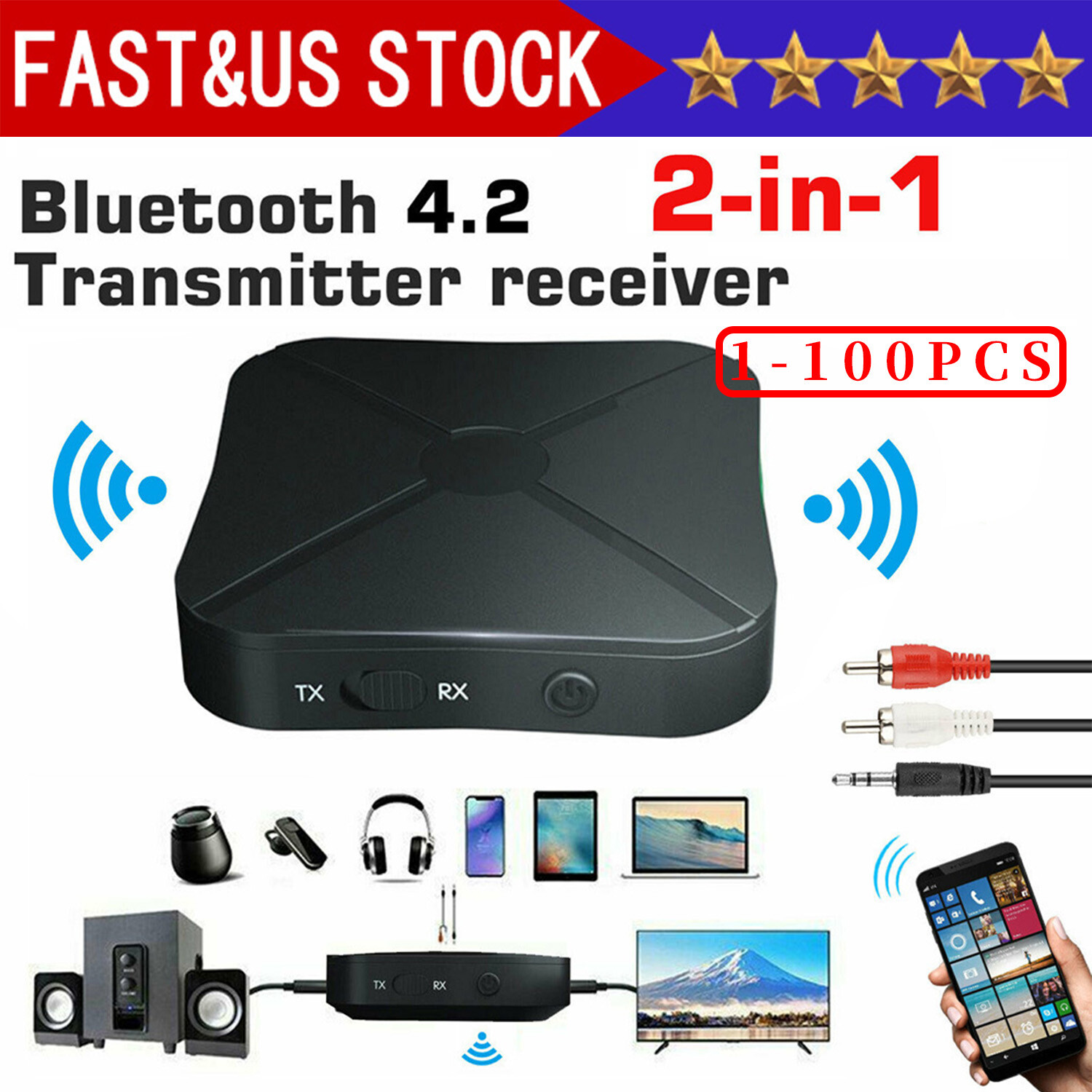 Bluetooth Transmitter Receiver Wireless Adapter TV Home Stereo A2D PAudio Lot