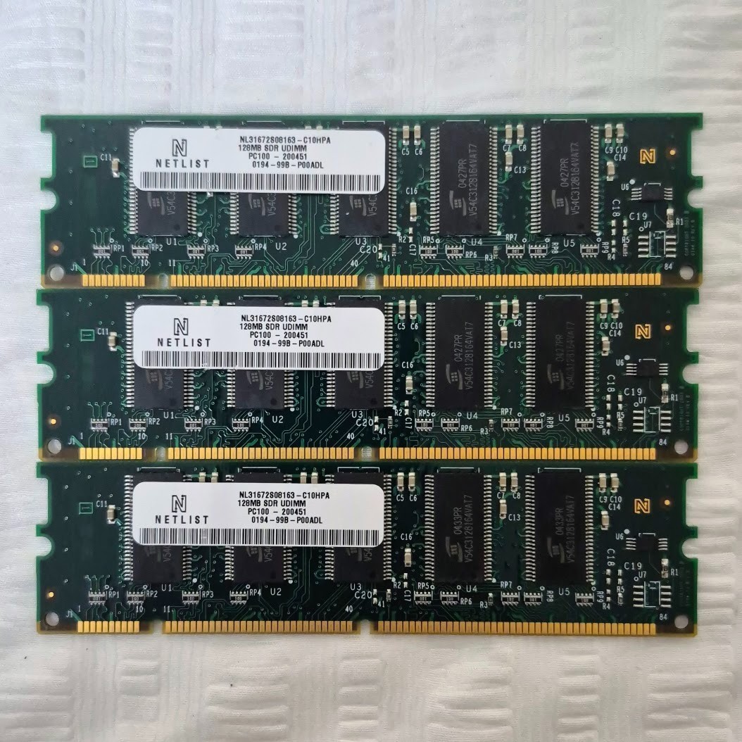 384MB (3x 128MB) Netlist PC100 SDR UDIMM 168-Pin RAM NL31672S08163-C10HPA Tested