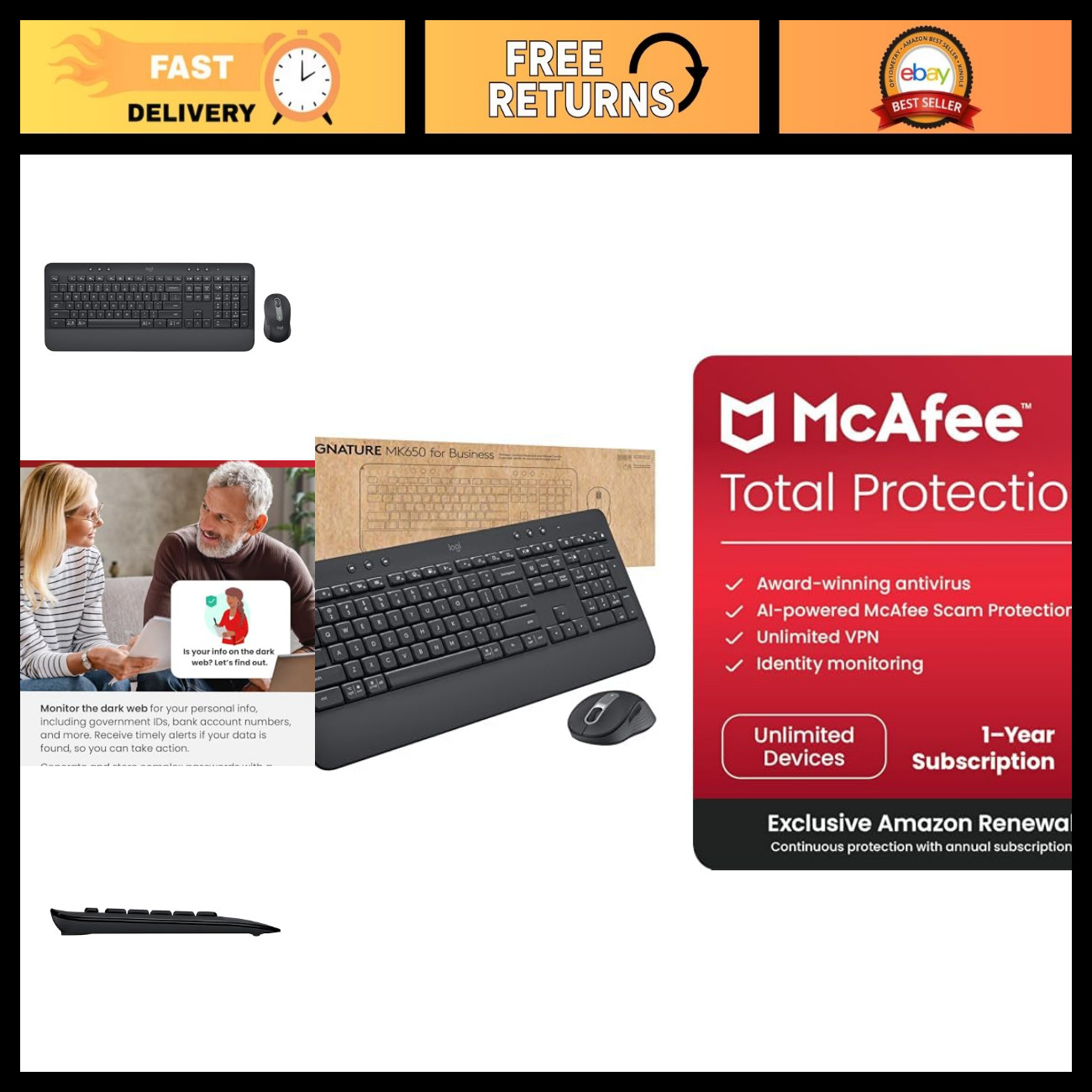 Wireless Keyboard and Mouse Combo, Bluetooth, Logi Bolt, SmartWheel + McAfee 202