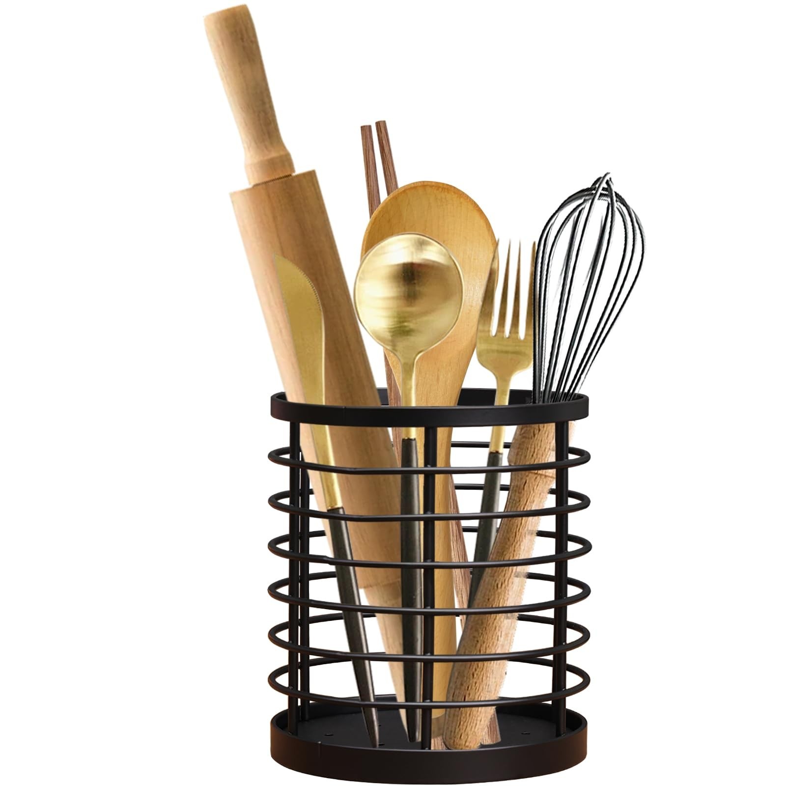 Utensil holder for Kitchen Counter - 5.2" x 5.2" x 6" Large Round Utensils Ho...