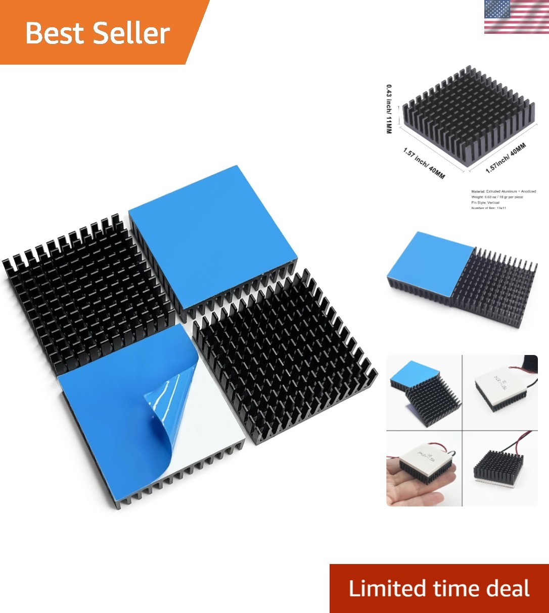 4PCS Anodized Aluminum Heatsink Kit 40x40x11mm for Enhanced Cooling Efficiency