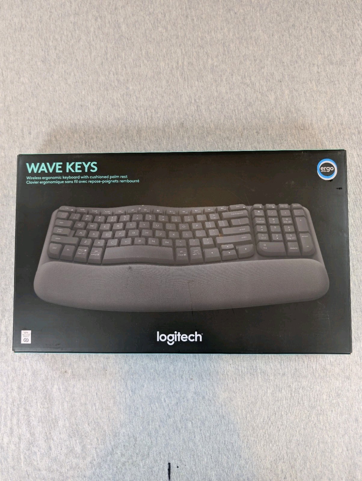 Logitech Wave Keys Ergonomic Wireless Keyboard w/ Detachable Wrist Rest- Dongle 