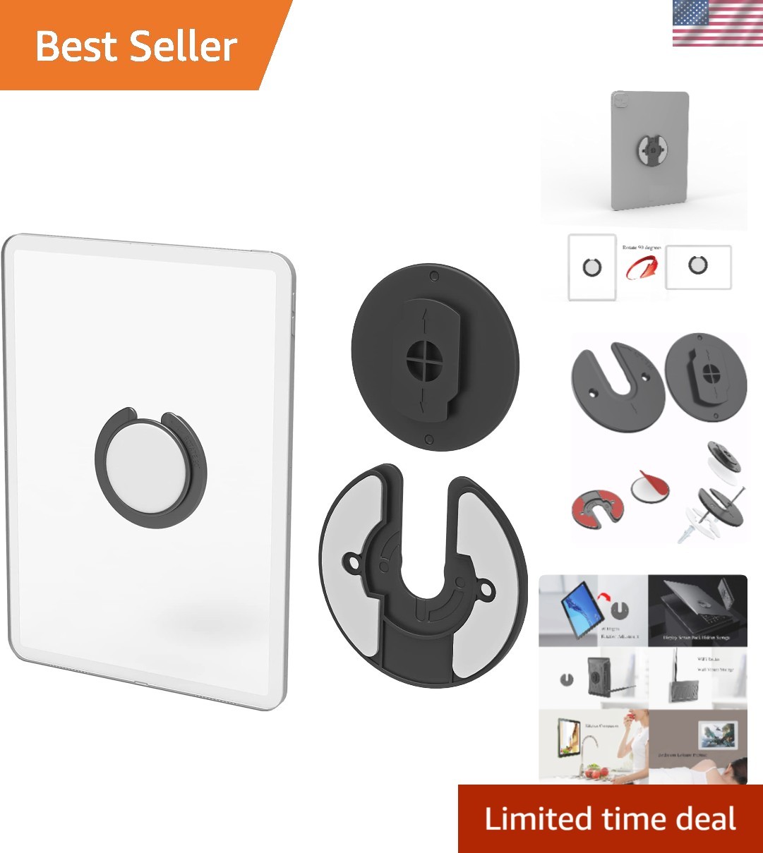 Dual Universal Tablet Mount - 90° Adjustable Rotating Holder for iPads & Kindle