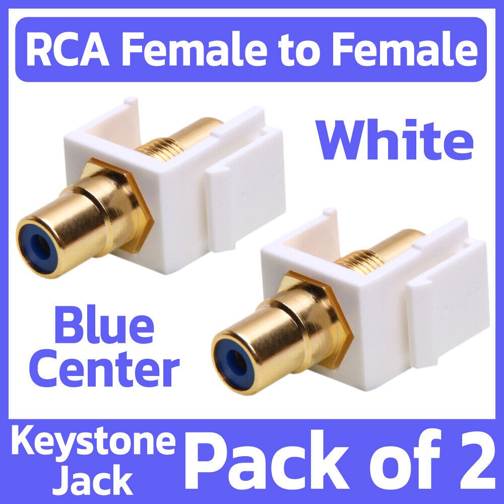 2 Pack RCA Keystone Jack Wall Plate Modular Insert RCA Coupler with Blue Center