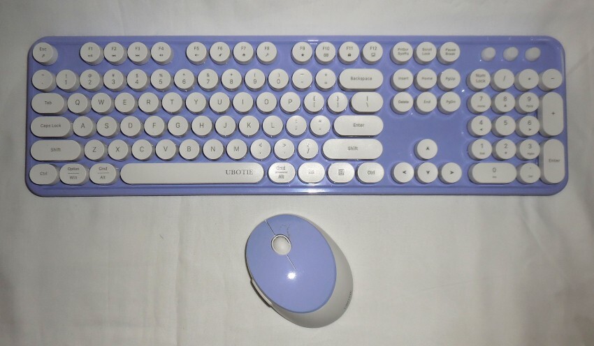 :: Ubotie WIRELESS KEYBOARD & MOUSE Set 104-keys full size Sweet Purple & White