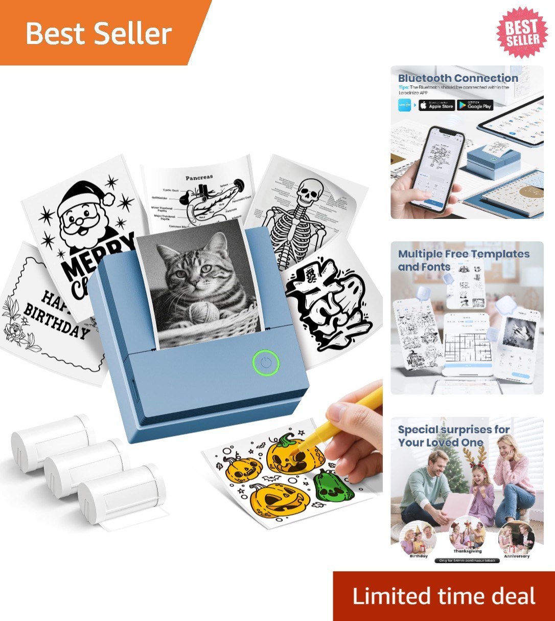 Innovative PM290C Sticker Maker - Bluetooth, Thermal Paper Included - Blue