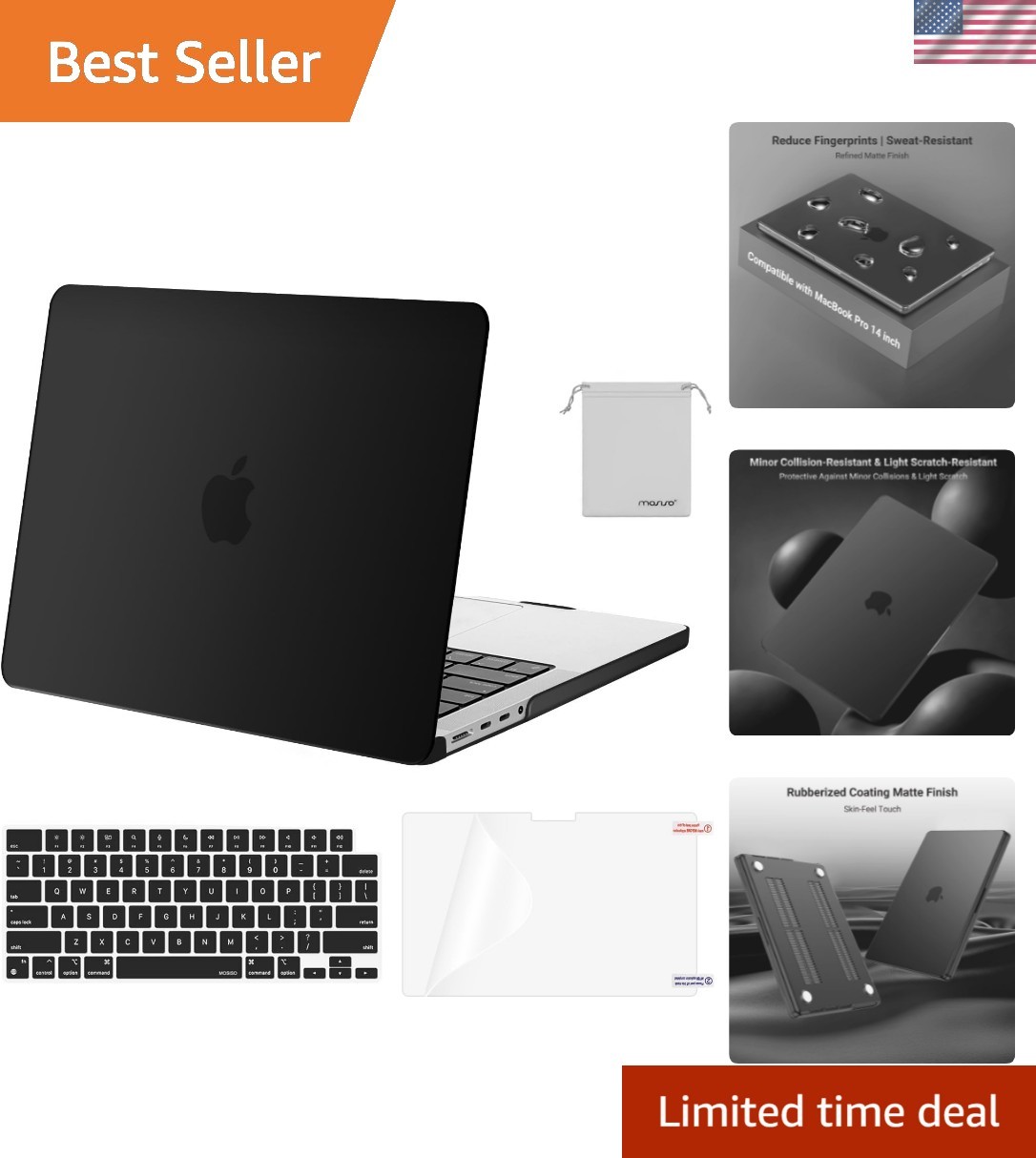 MOSISO Compatible with MacBook Pro 14 inch Case 2025-2021 M5 M4 M3 M2 Black