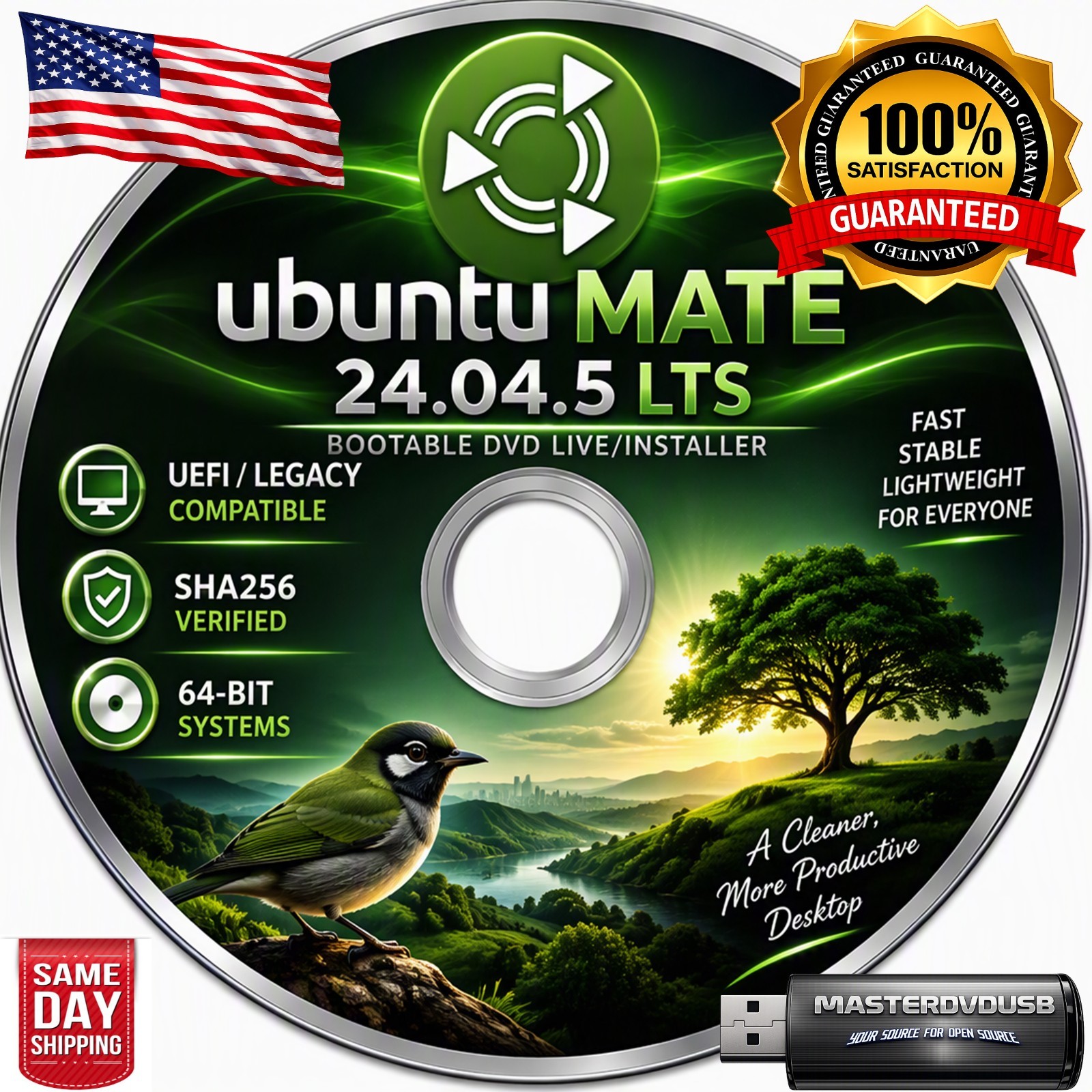 Ubuntu MATE 24.04.5 DVD Bootable Live/Installer | UEFI/Legacy | SHA256 Verified