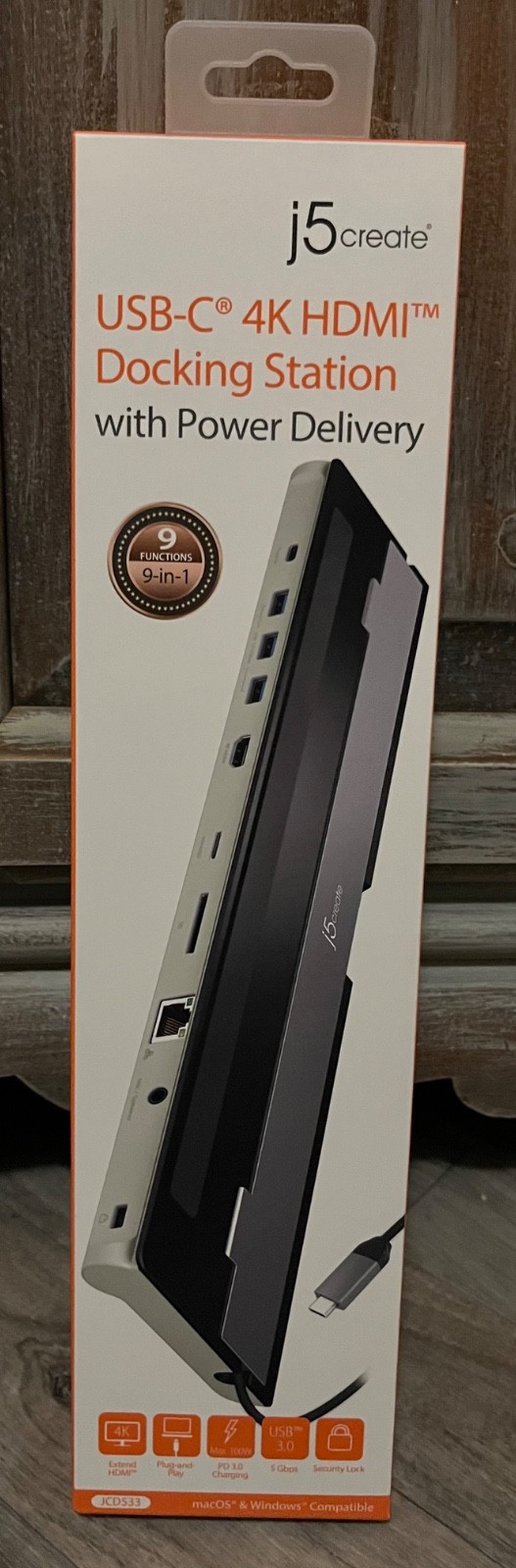 J5Create USB-C 4K HDMI Docking Station With Power Delivery 9-in-1 JCD533