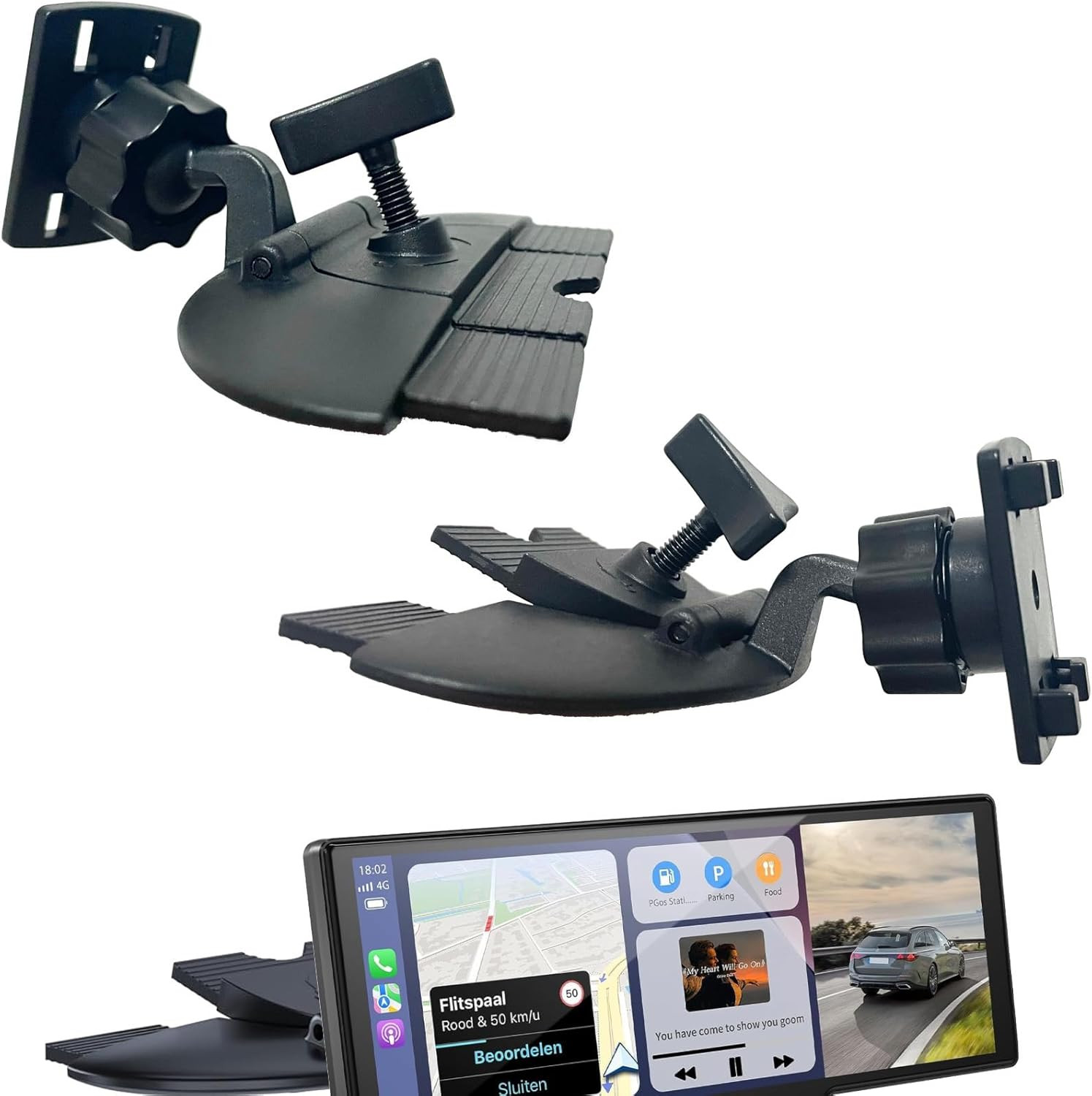 EXTOMUXE CD Slot Mount for Carplay Screen [Secure 4-Button Lock], 360° Rotation 