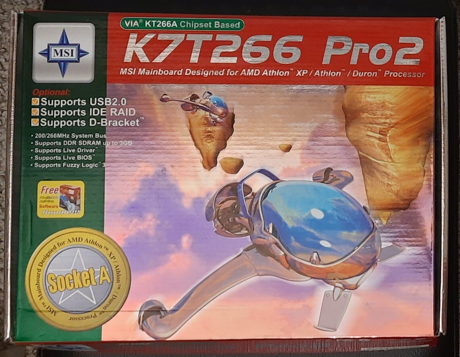 MSI K7T266 Pro2 Socket A AGP ISA Retro Motherboard Original Box