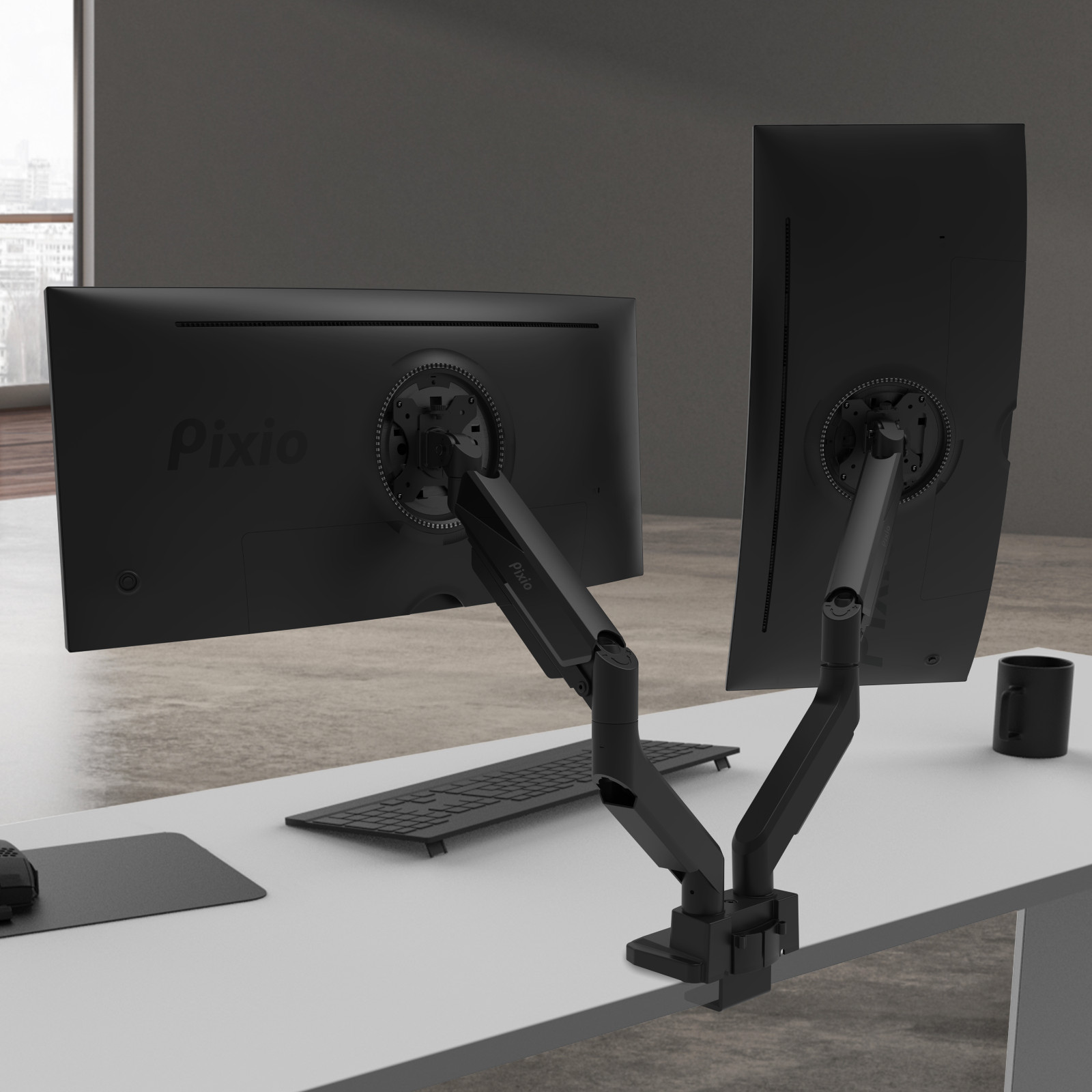 Pixio PS2D Dual and PS2S Single Heavy-Duty Monitor Arms 75x75mm 100x100mm