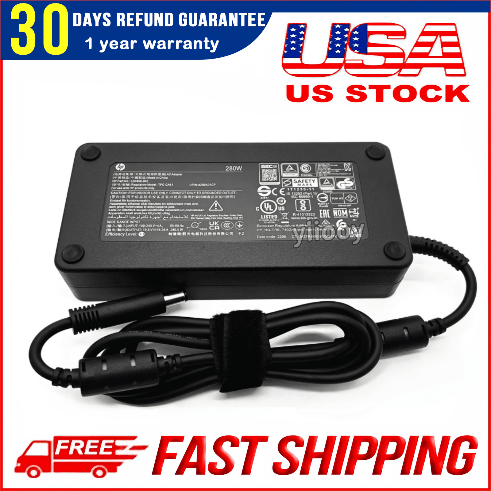 New Genuine 280W 7.4mm TPC-CA61 Adapter Charger for HP Engage One Pro AIO System