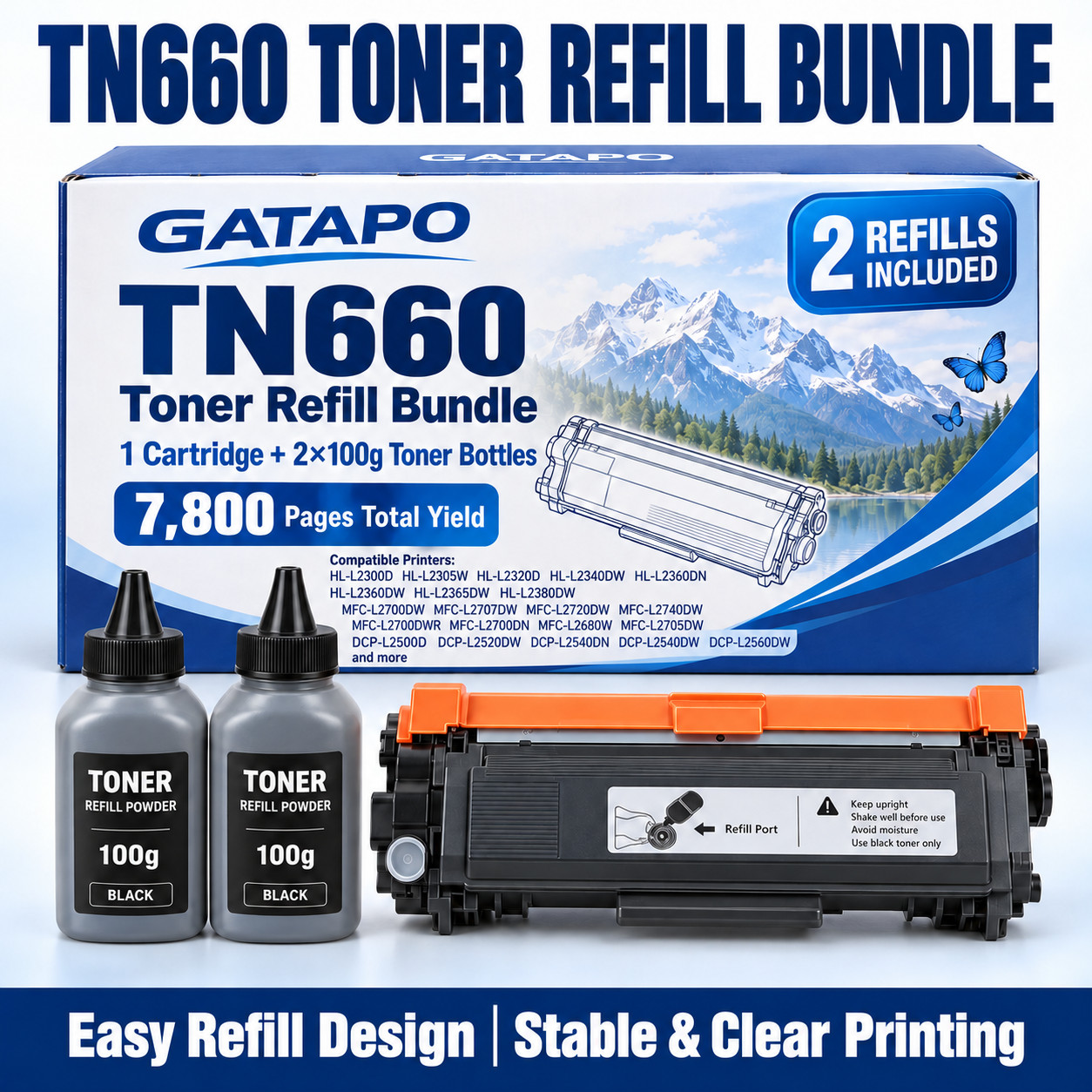 TN660 Black Refill Toner Kit For TN760 MFC-L2700DW MFC-L2707DW MFC-L2720DW