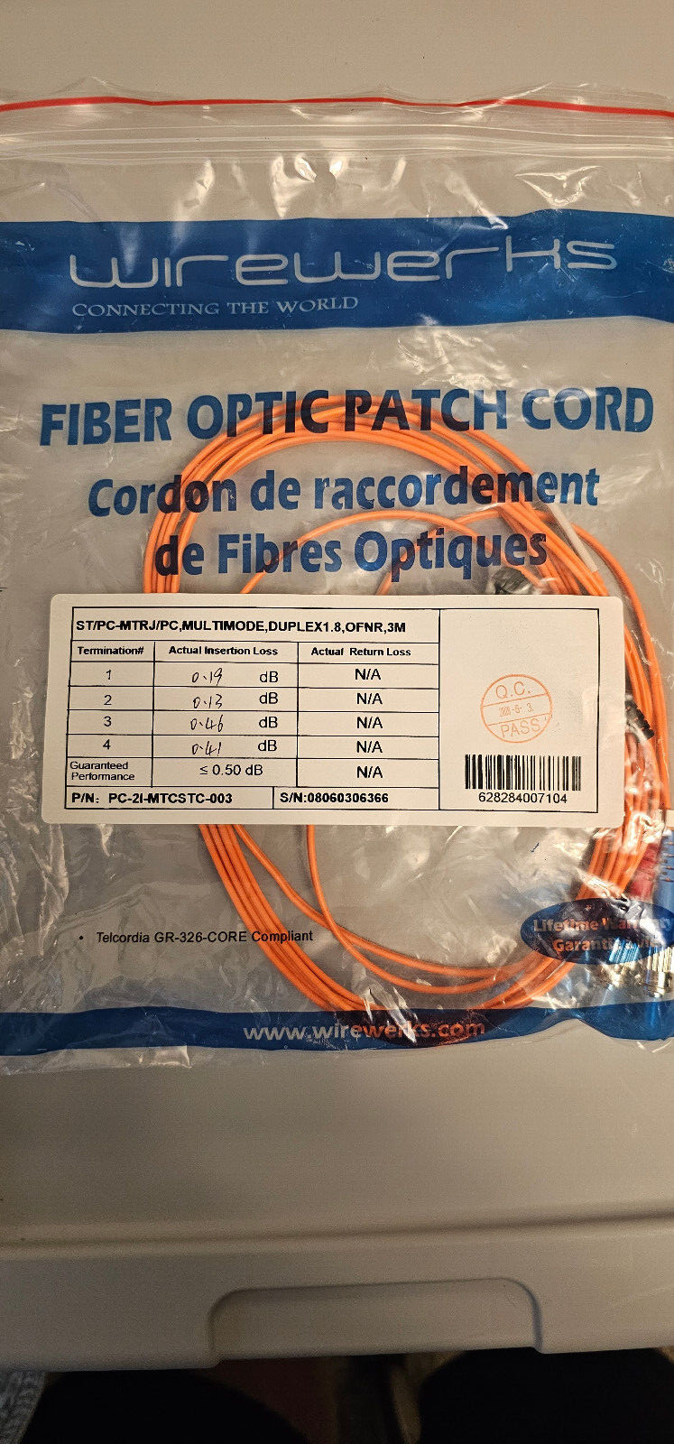Wirewerks Duplex Fiber Optic Patch Cable - ST-MTRJ- 3 Meters