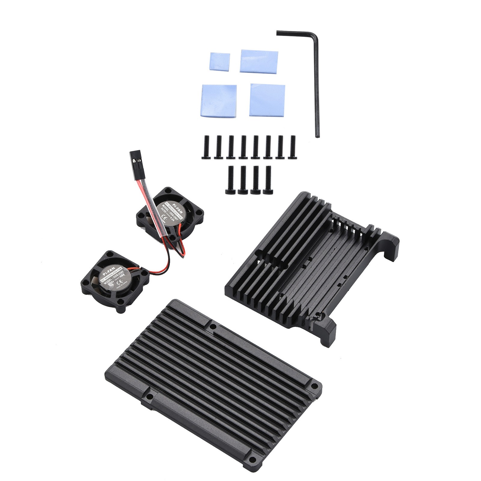 Metal Black Case Shell Box W/ Dual Fan Heatsink For Raspberry Pi 4 Model B 4B*